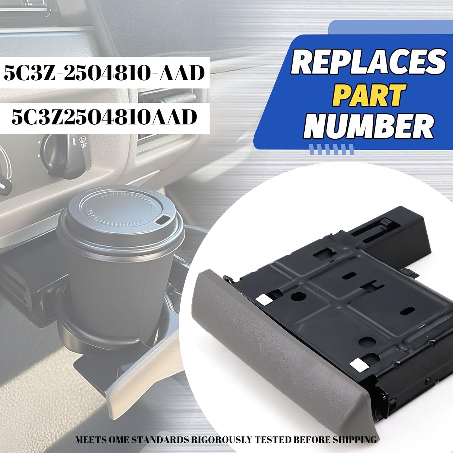 Dash Cup Holder Insert Gray Compatible with 2005 2006 2007 Ford F250 F350 F450 F550 Super Duty, Dashboard Cupholder Replacement 5C3Z-2504810-AAD 5C3Z2504810AAD