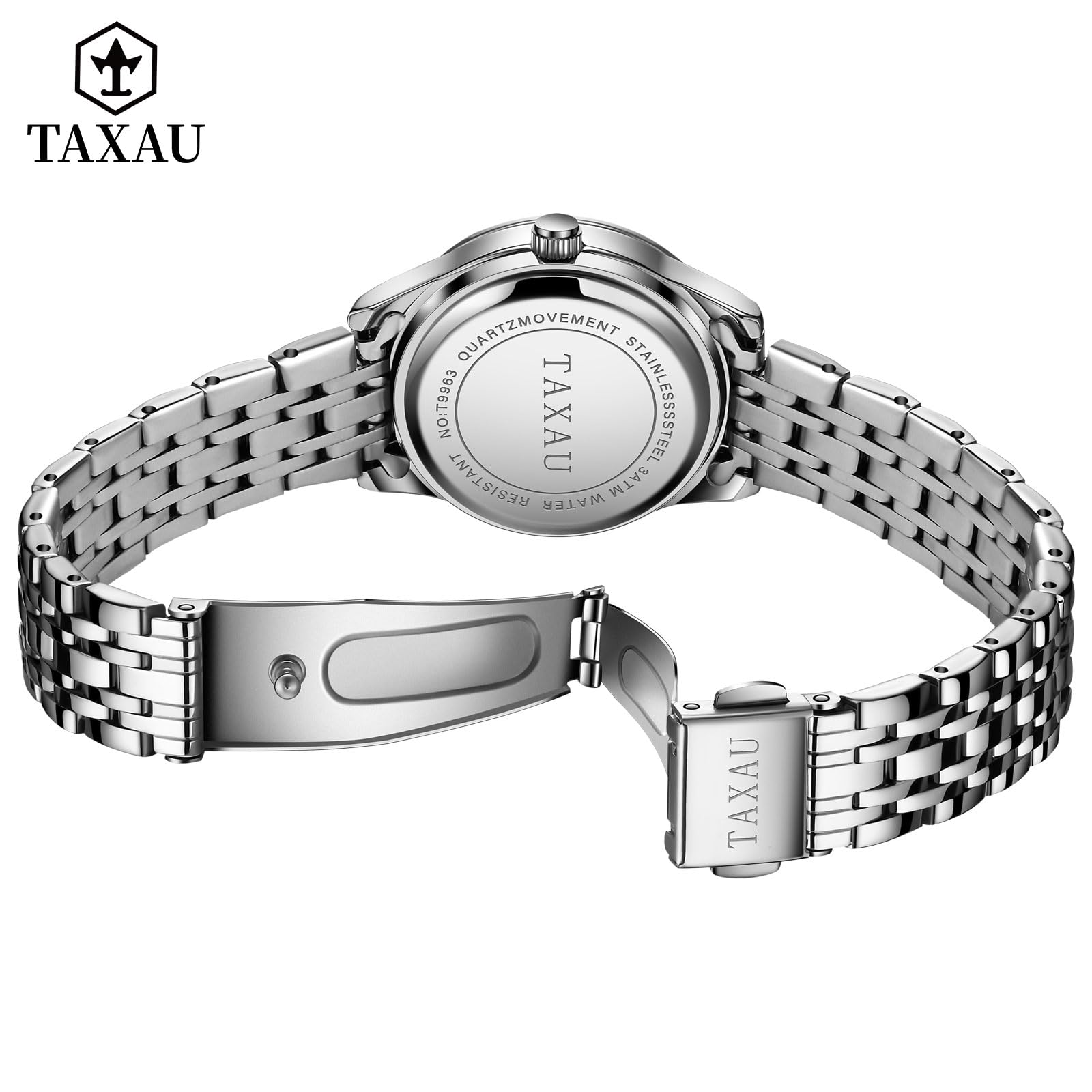 Taxau Armbanduhr Damen Edelstahl, Kleine Damenuhr mit Arabischen Ziffern, Quarzuhr Damen mit Datum, Easy Read Zifferblatt, 3 Bar Wasserdicht, Elegante Uhr für Frauen