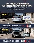 Cam avant et arrière Dash, 4K Complet HD Caméra double Dash pour voitures, surveillance de carte mémoire intégrée, 64GB Carte, 5G WiFi GPS, Caméra de voiture avec 3" IPS Écran, 2160P Vision nocturne, moniteur de stationnement