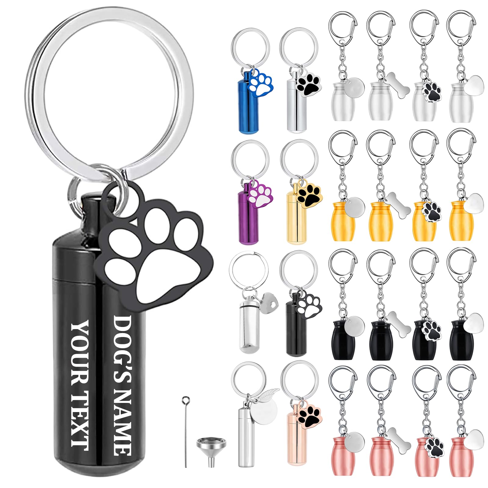 Custom Dog Urns for Ashes Keyring Engraved with Dog's Name and Text, Personalised Keyring Mini Pet Urns for Dogs Ashes, Cat Urn Dog Ashes Keepsake, Stainless Steel Pet Urn, Pet Memorial Gifts (E-03)