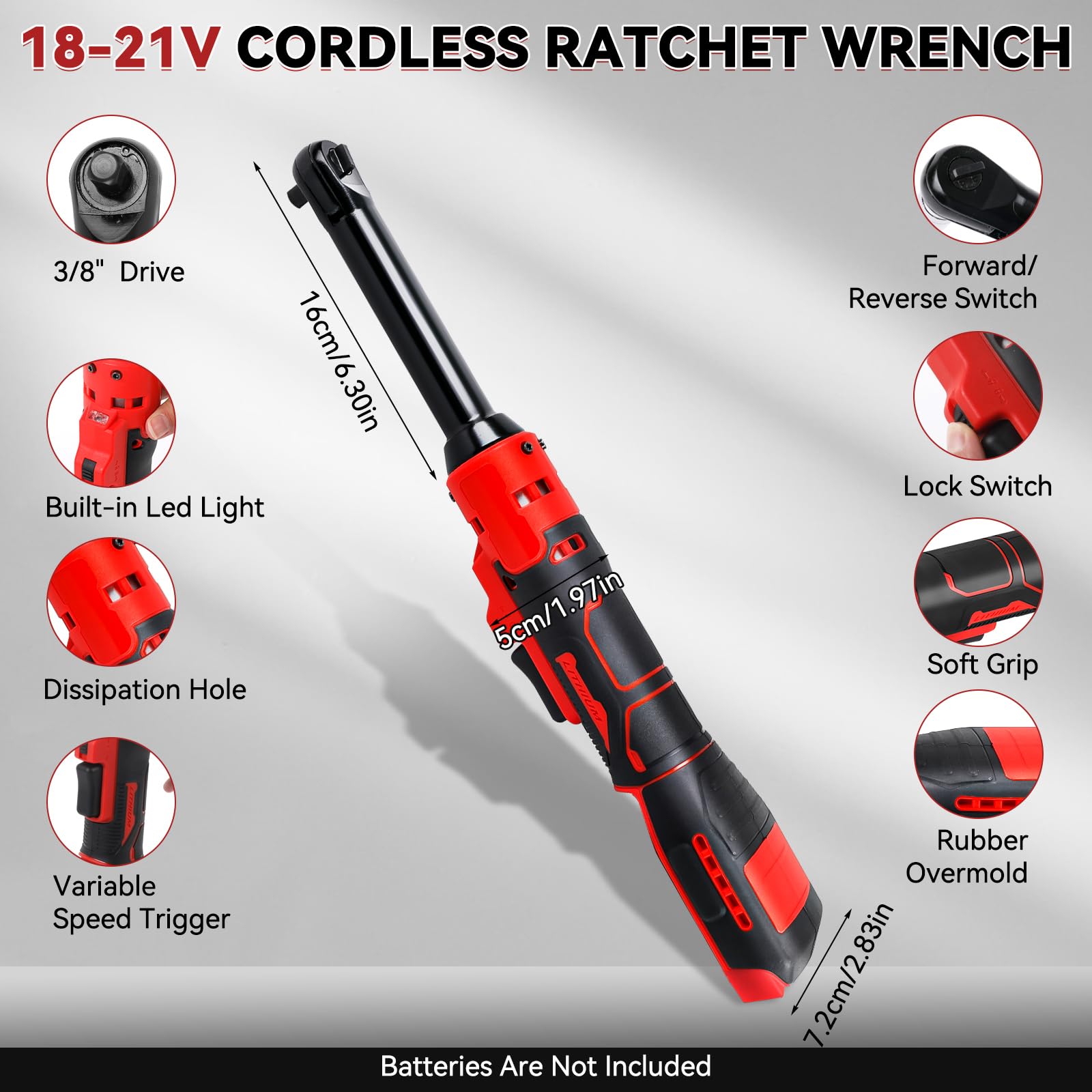 Chiave a cricchetto a batteria per Milwaukee 18 V, 3/8", elettricamente allungata da 16 cm, chiave a cricchetto con luce LED, 320 giri/min, 80 Nm (senza batteria)