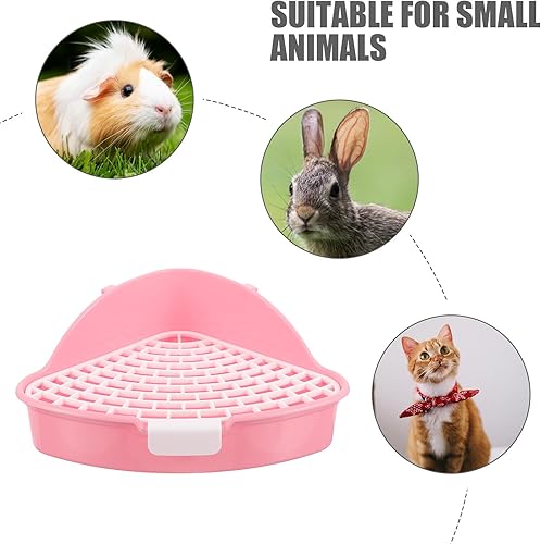 Miniatura 5 de POPETPOP Caja de arena de conejo, bandeja triangular para inodoro de conejo, bandeja de inodoro para conejillos de indias, ropa de cama para