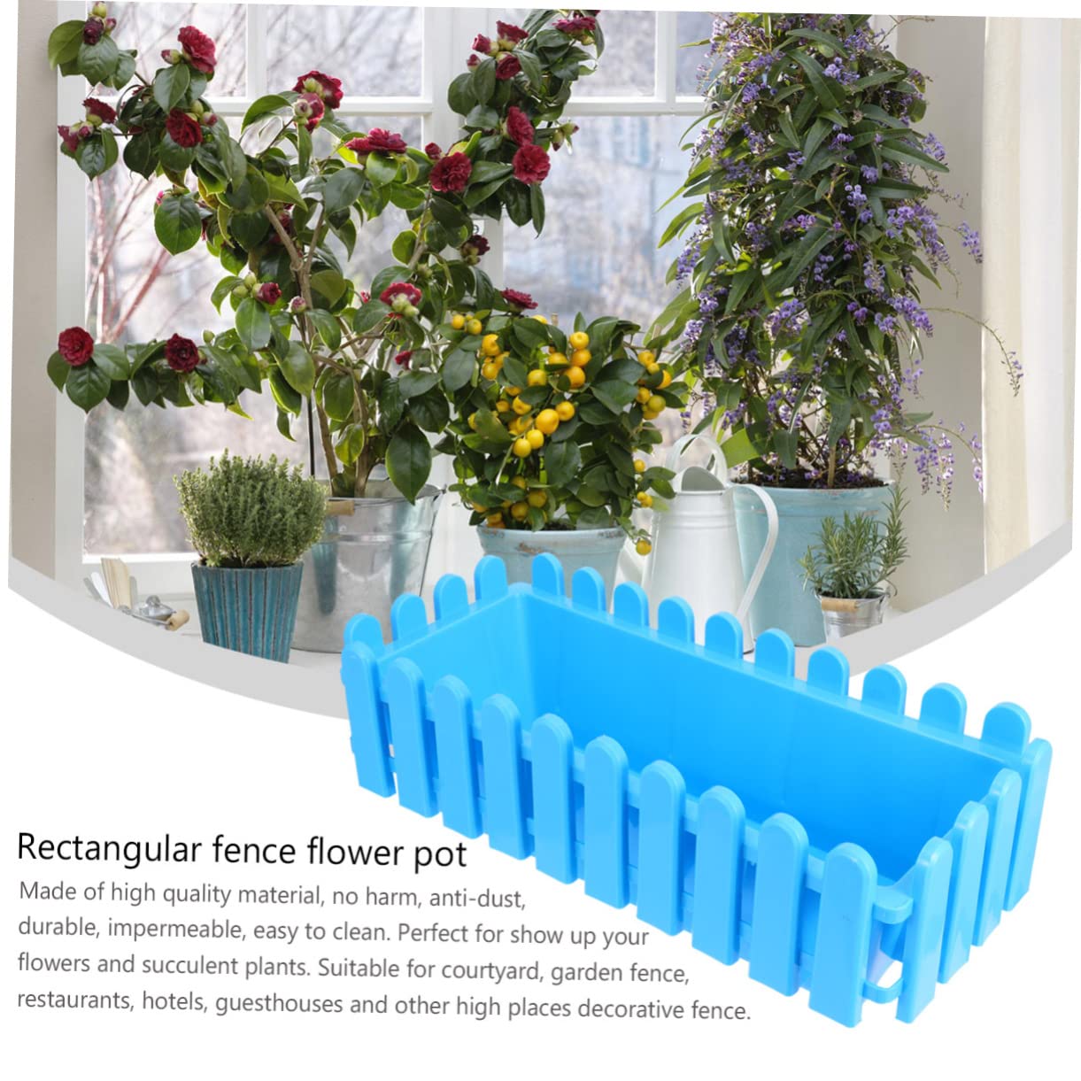 BESPORTBLE Rechteckiger Kunststoff Blumentopf für Draußen und Leicht zu Reinigen für Dekorativen Zaun und Gartenpflanzen Blau