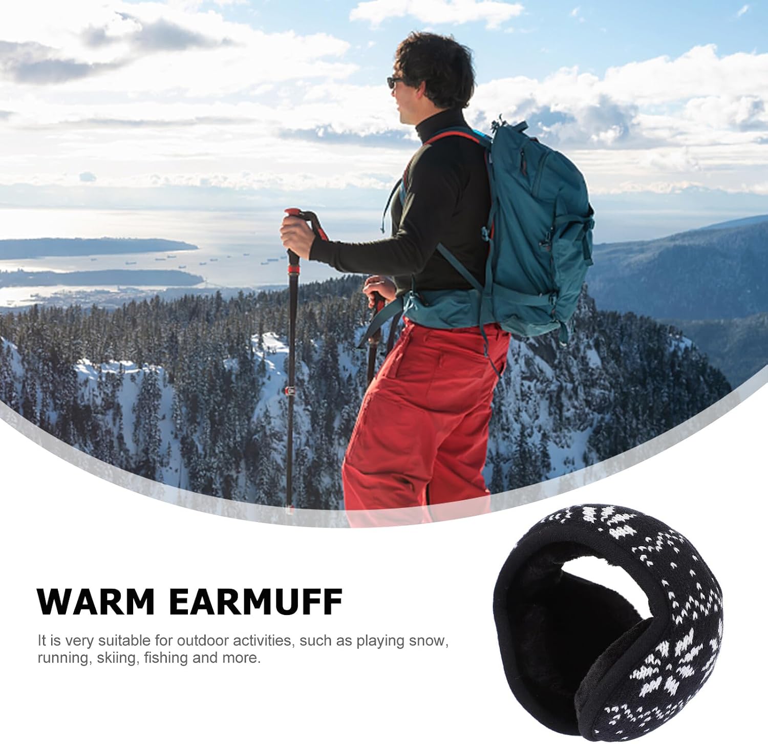 Yardwe Knitted Winter Ear Warmer Plush Earmuff Foldable Back-wear Ear Protection for Outdoor Activities Cold Weather Warmers for Men Women
