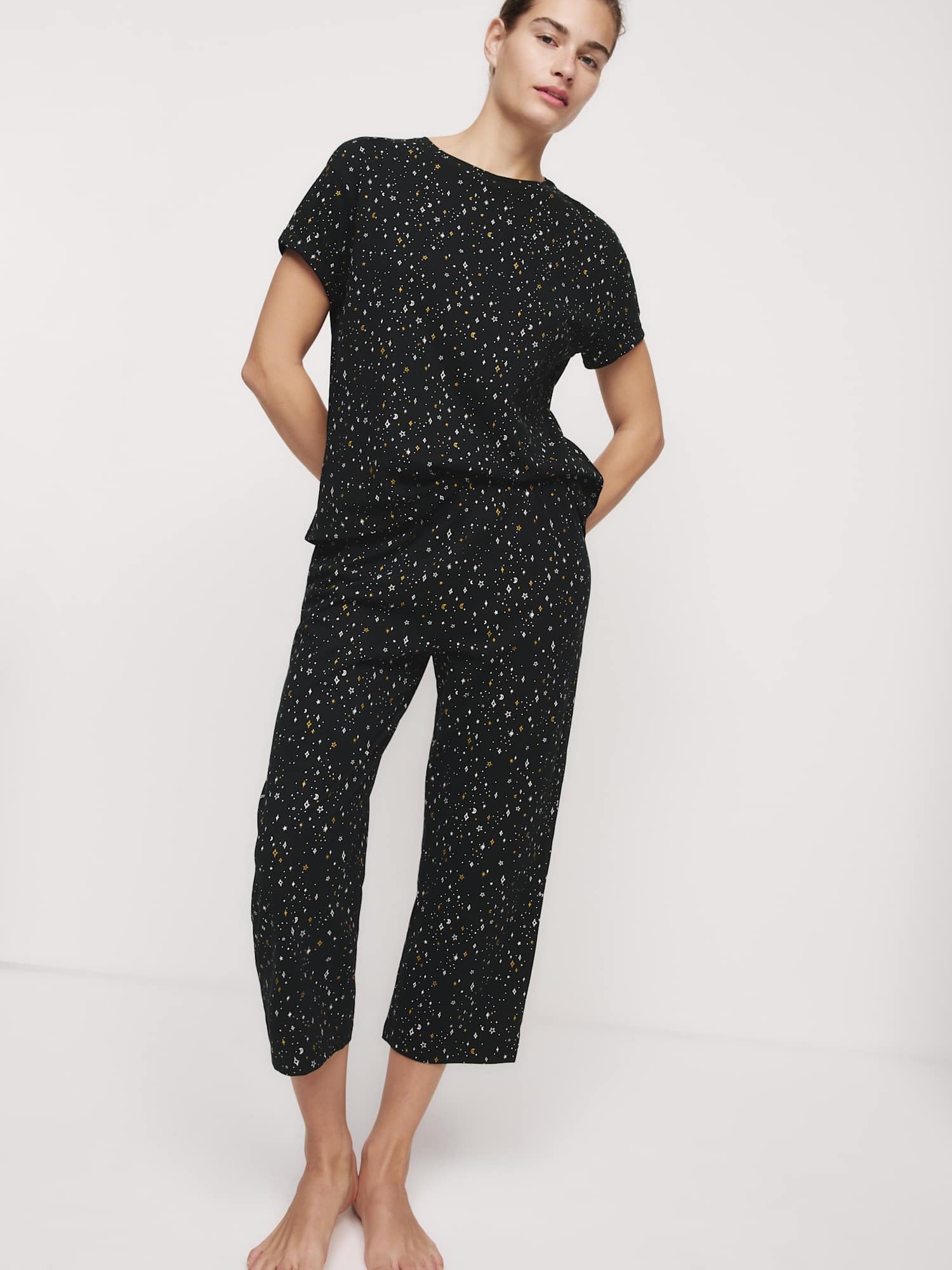 Marks & Spencer Pyjama Court à Motifs Femme à Haute Teneur en Coton, Coupe Standard, Taille Élastiquée