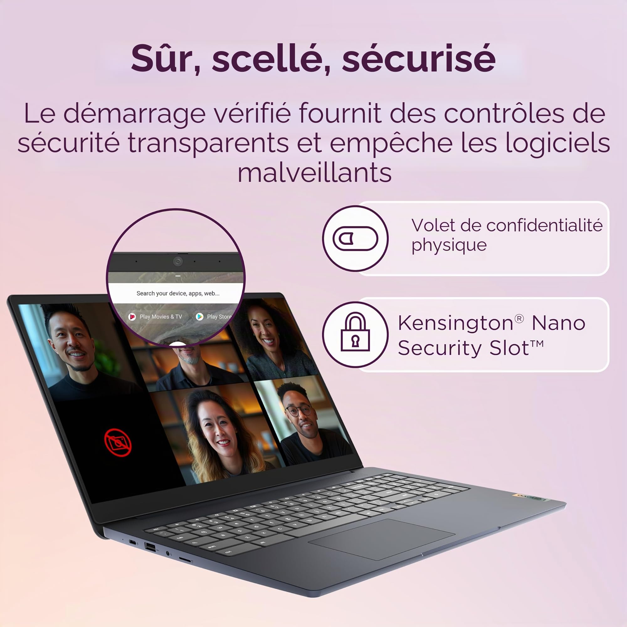 Lenovo Chromebook IdeaPad 3i, écran FHD 15,6", Intel Celeron N4500, 8 Go de RAM, 64 Go eMMC, 1920 x 1080 px, appareil photo 720p, Chrome OS, bleu abysse