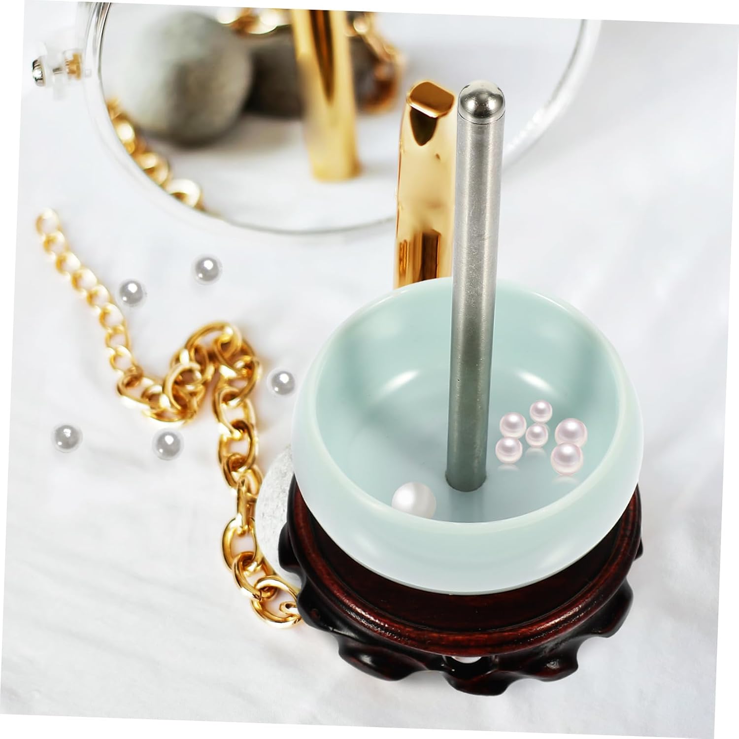 Beatifufu Wooden Beading Bowl Stainless Steel Needle Efficient Jewelry Tool for Easy Bead Stringing for Necklaces and Bracelets Creation