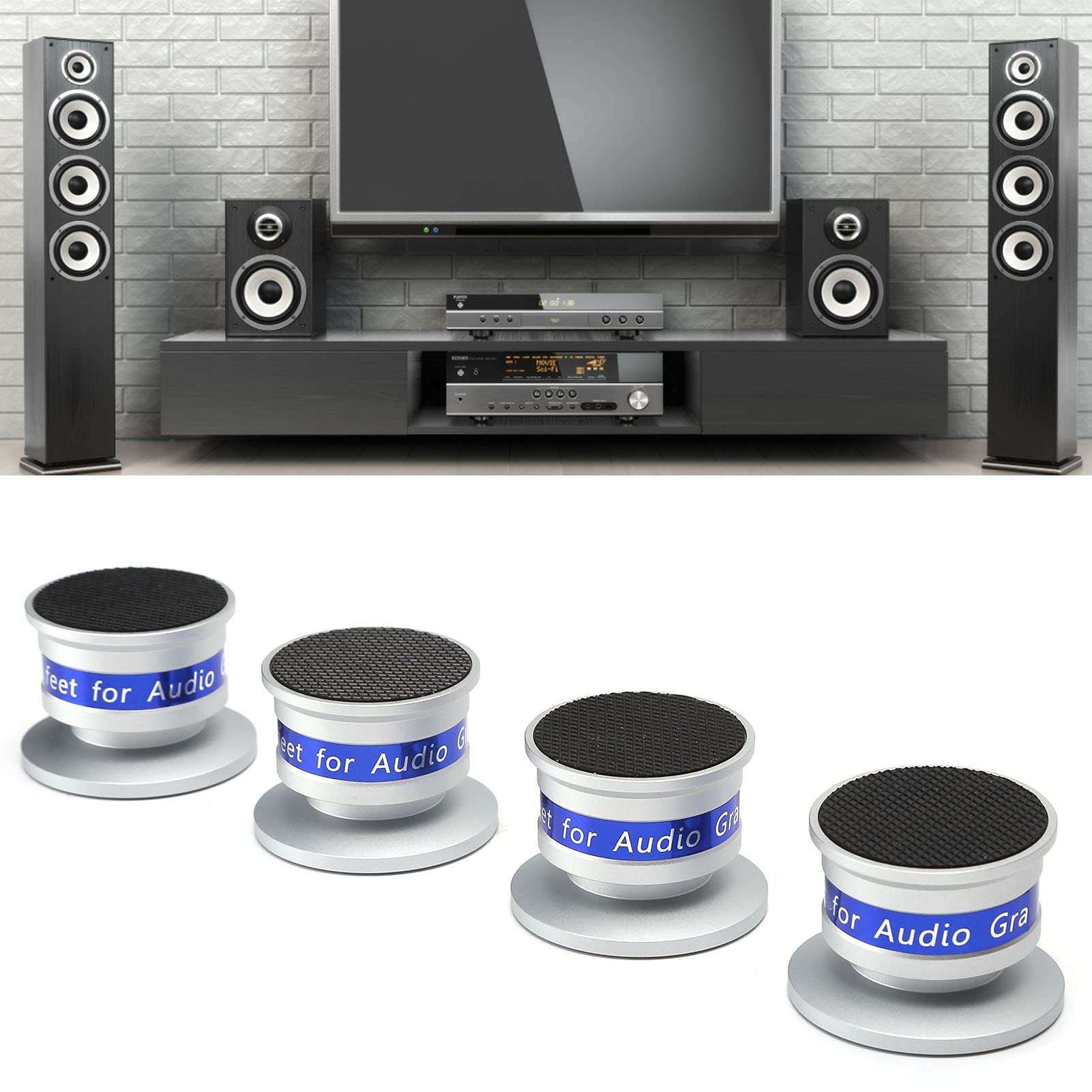 Sorandy Preffair Set Piedini Isolanti, Piedini Isolanti Resistenti e Anti-Vibrazioni per Altoparlanti, Giradischi, Amplificatori, Realizzati in Lega di Alluminio e Ottone, 4 Set (SILVER)