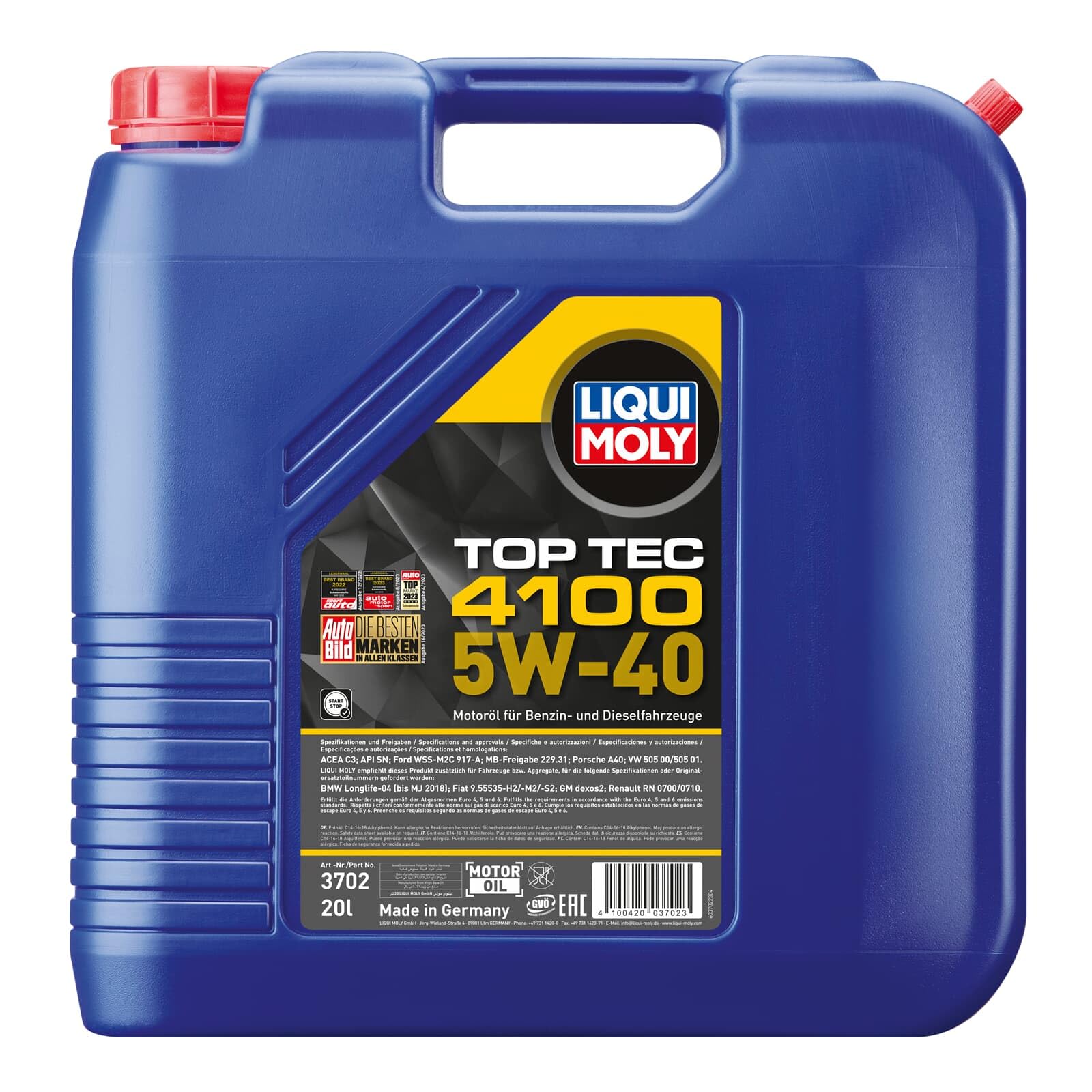 Liqui Moly Top Tec 4100 5W-40 | 20 L | Synthesetechnologie Motoröl | Art.-Nr.: 3702 | 3702, Top Tec 4100 5W-40