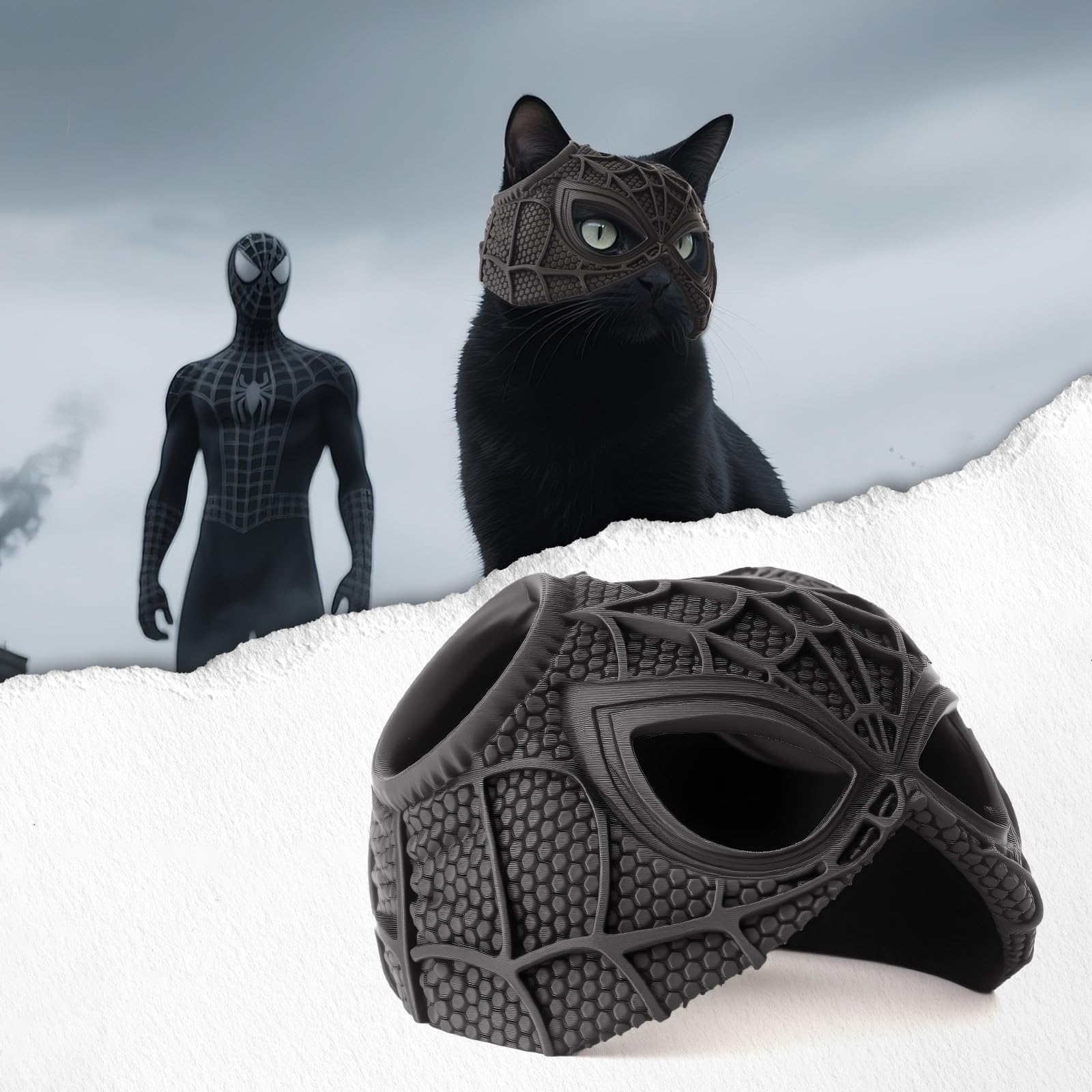 Yipintang Cat Bat Mask Halloween Costumes Accessories for Cats, Cat Bat Cosplay Apparel (Medium, Black Spider)