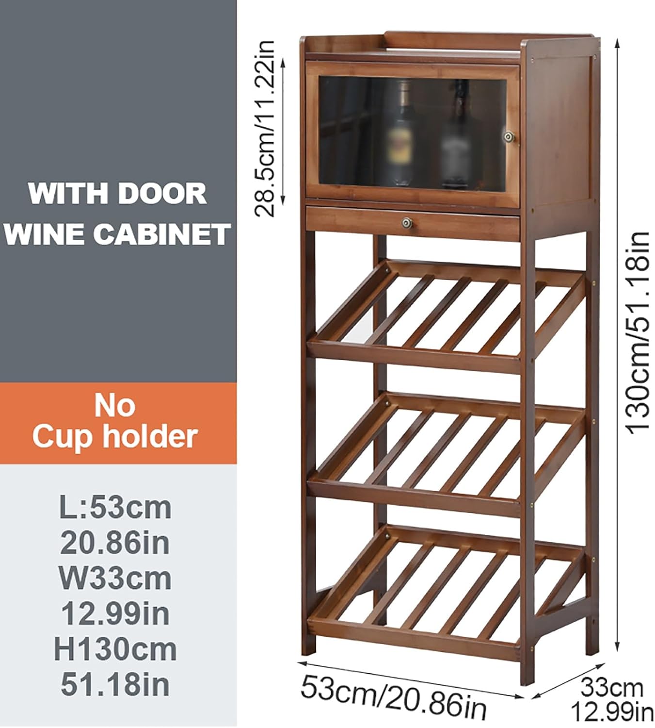 Mobile Storage Rack Freestanding Display Rack Tool Pegboard Garage,Wine Bottles Display Storage Shelf Liquor Cabinet with Door - Elegant Wooden Wine Holder for Living Room, Kitchen, Bar and