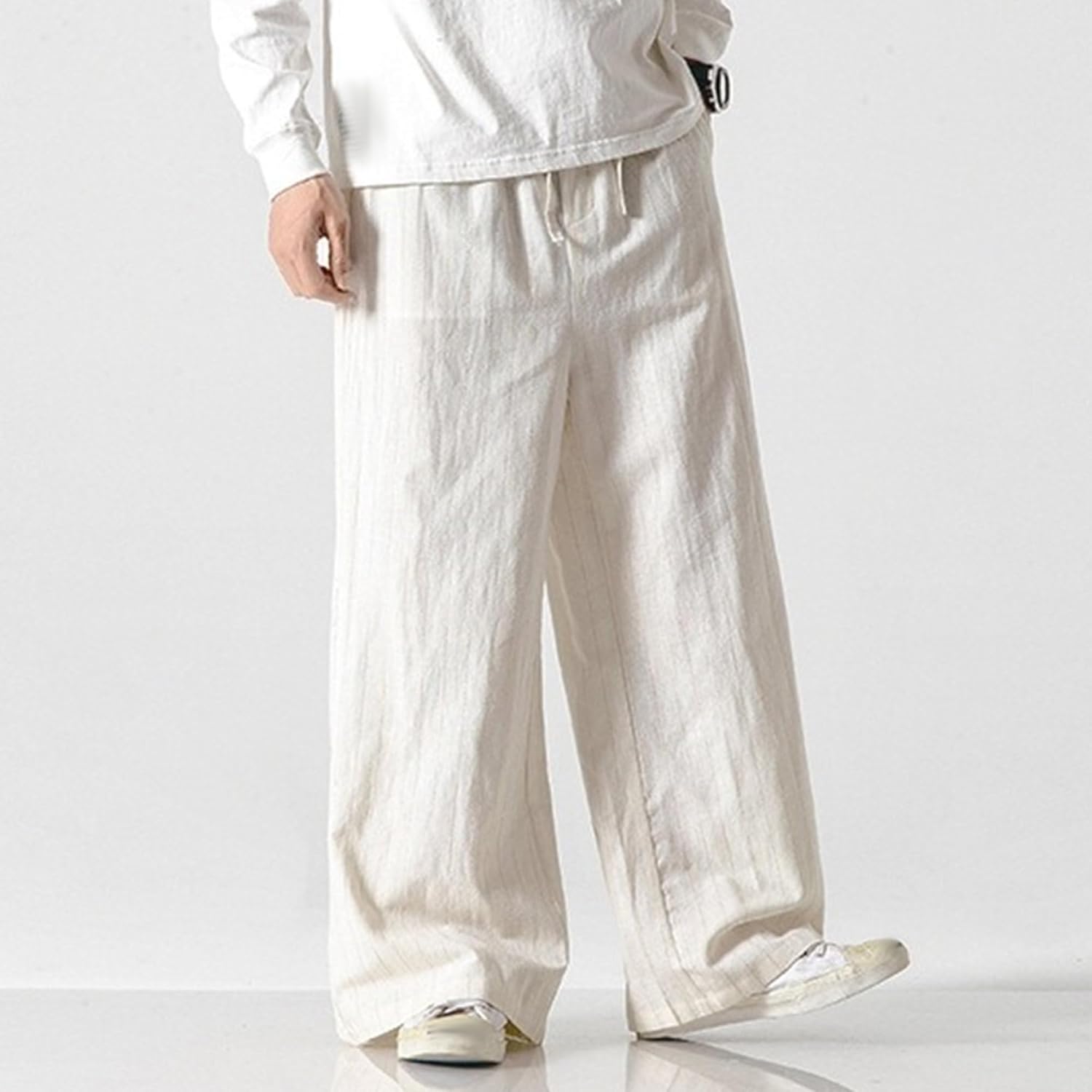 Maiyifu-GJ Cotton Linen Pants for Men Casual Loose Drawstring Joggers Sweatpants Lightweight Athletic Workout Running Pants