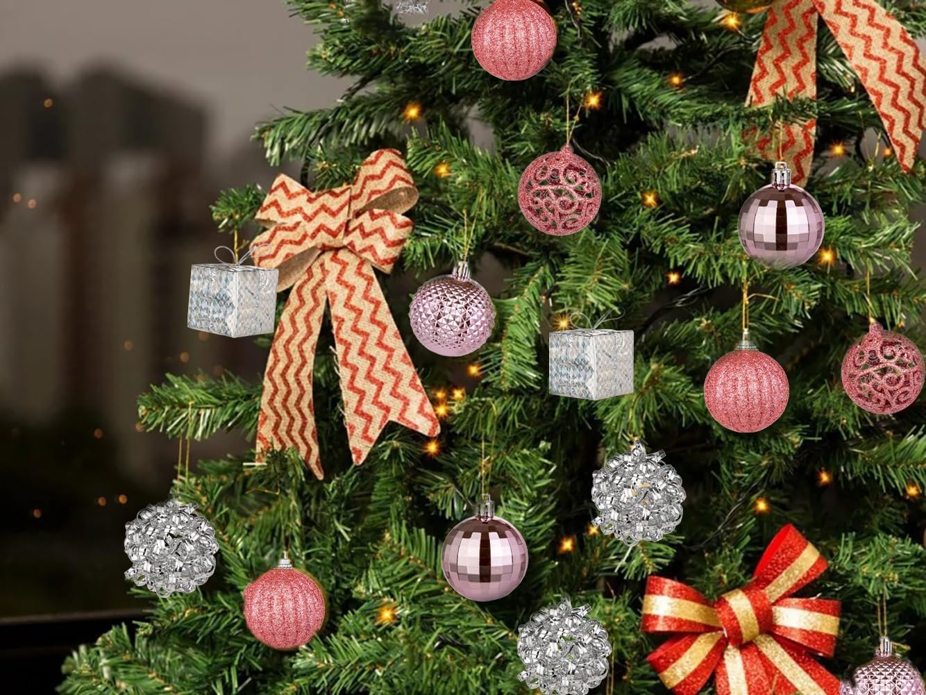 Christmas Ball Ornaments Set, 24ct Pink and Silver Shatterproof Ornaments for Christmas Tree Decorations, 1.9 Inch Decorative Hanging Ornament Bulk for Xmas Holiday Party Decor - Image 5