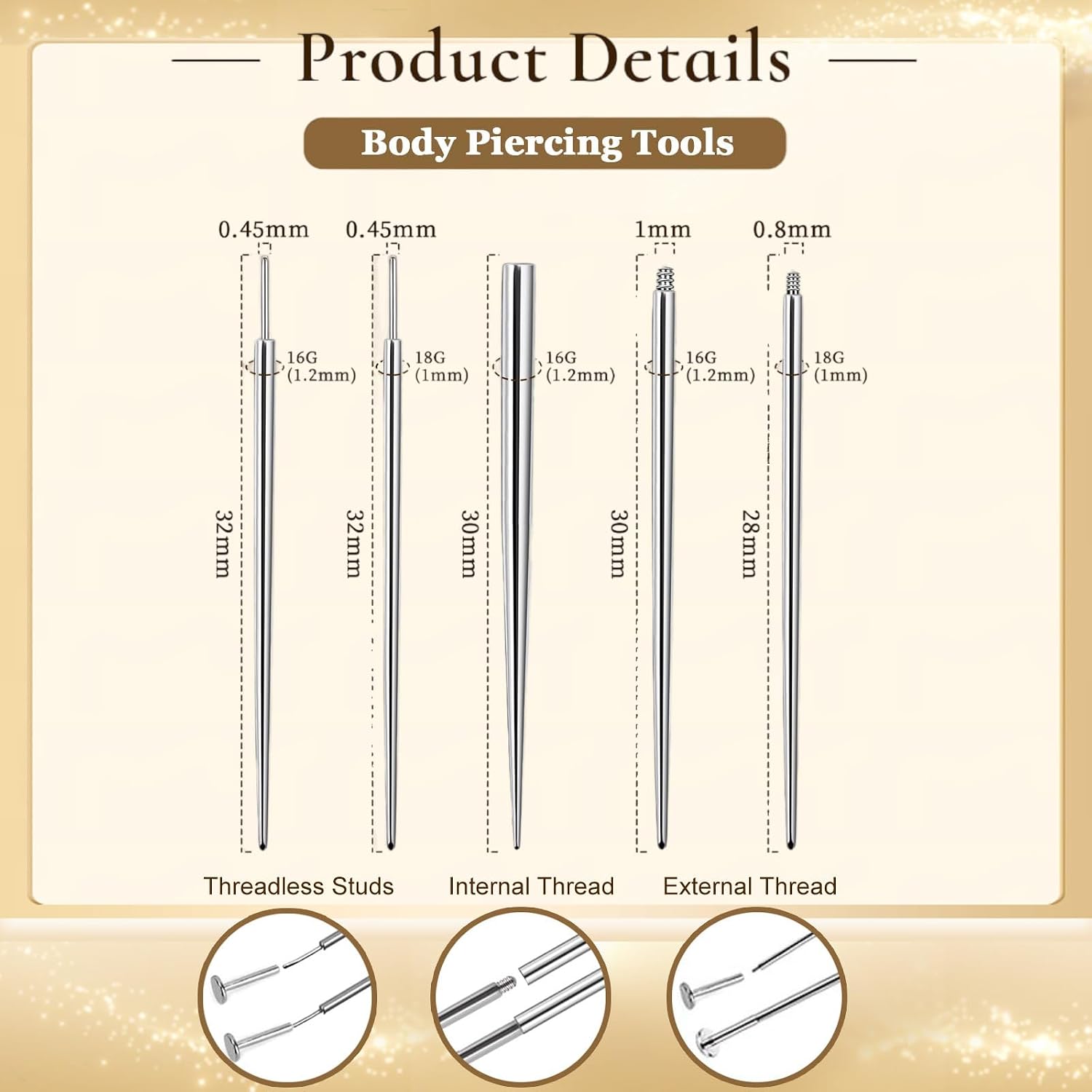 GraceWhisper Piercing Taper Ball Grabber Tool Kit-14G 16G 18G 20G Stainless Steel Body Piercing Insertion Tool for Changing Flat Back Earrings Nose Lip Navel Jewelry Set Threadless&Threaded Included