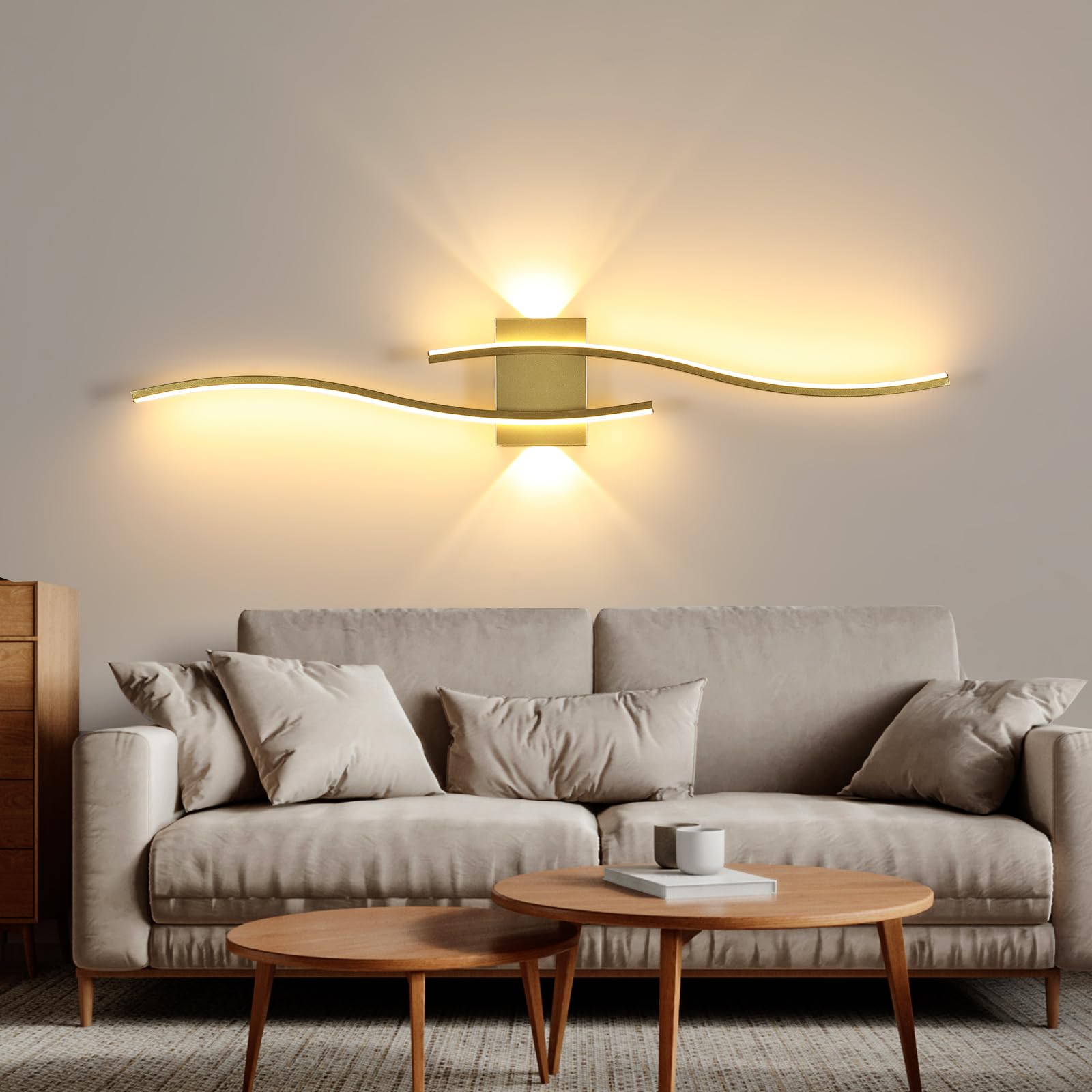 Comely Indoor LED Wall Light, Gold Simple Lines 27 W 3000 LM Modern LED Wall Light for Bedroom, Living Room, Hallway, Warm White 3000 K