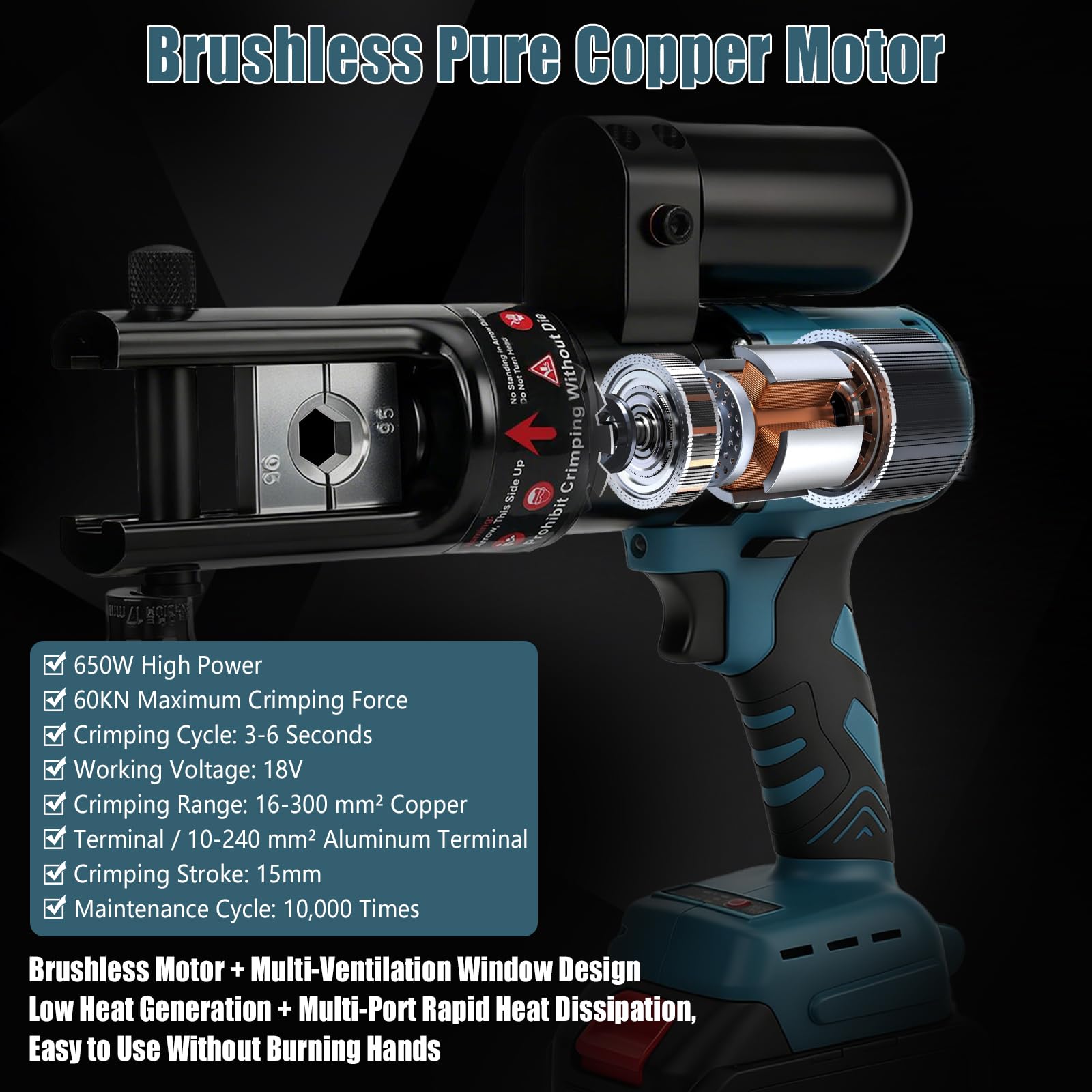 Pinza Crimpatrice Idraulica Compatibile con Makita 18V, Pinza Elettrica per Rame 16-300 mm²/ Capicorda in Alluminio 10-240 mm², Crimpatura Continuo per Cavi e Manicotti (Senza Batteria Caricabatterie)