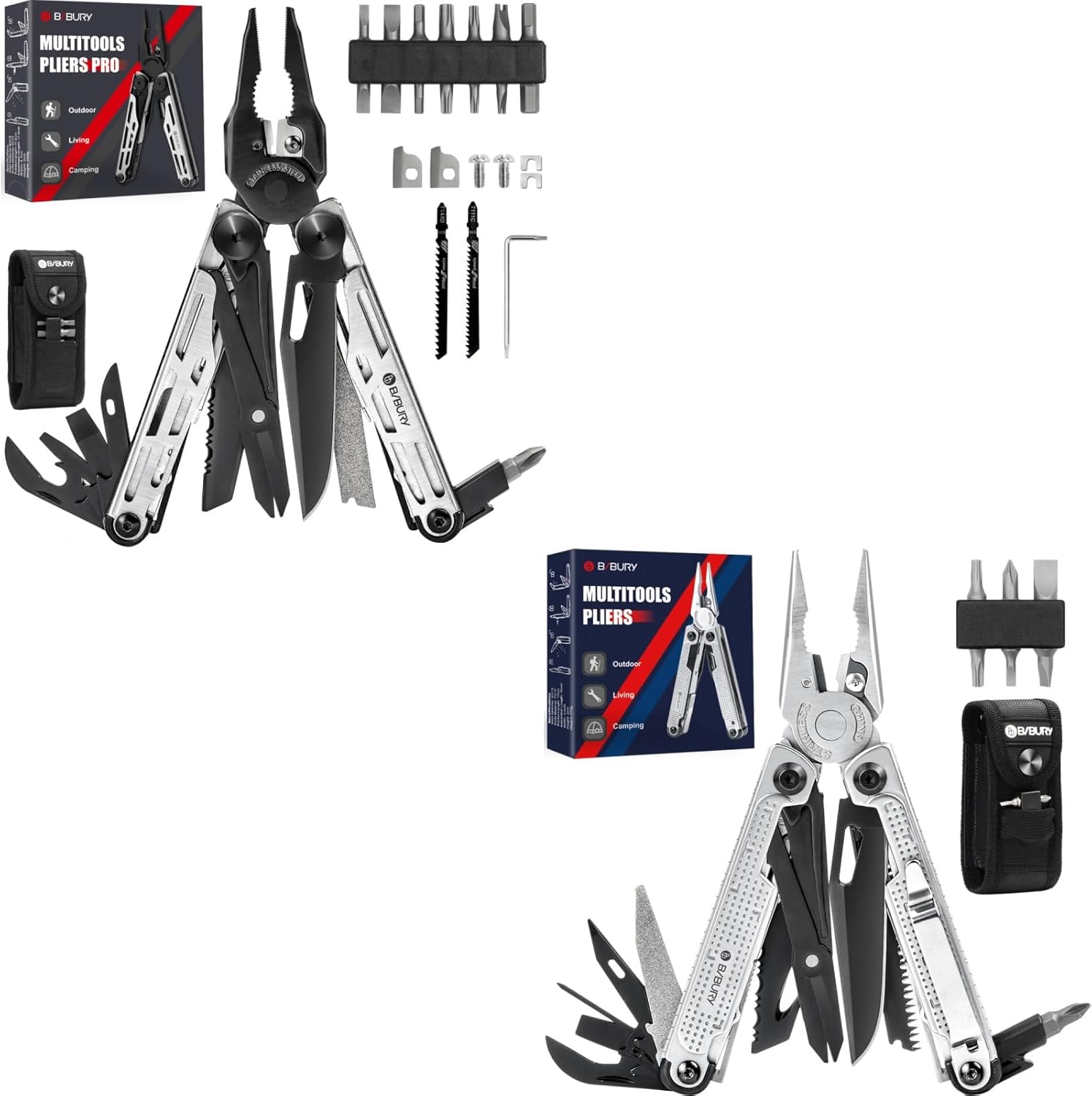 BIBURY Multitool Pliers, Stainless Steel Multi Tool with Upgraded Rope Cutter and Screwdrive，Replaceable Wire Cutters and Saw, Ideal for Camping, Hiking, Survival, Repair