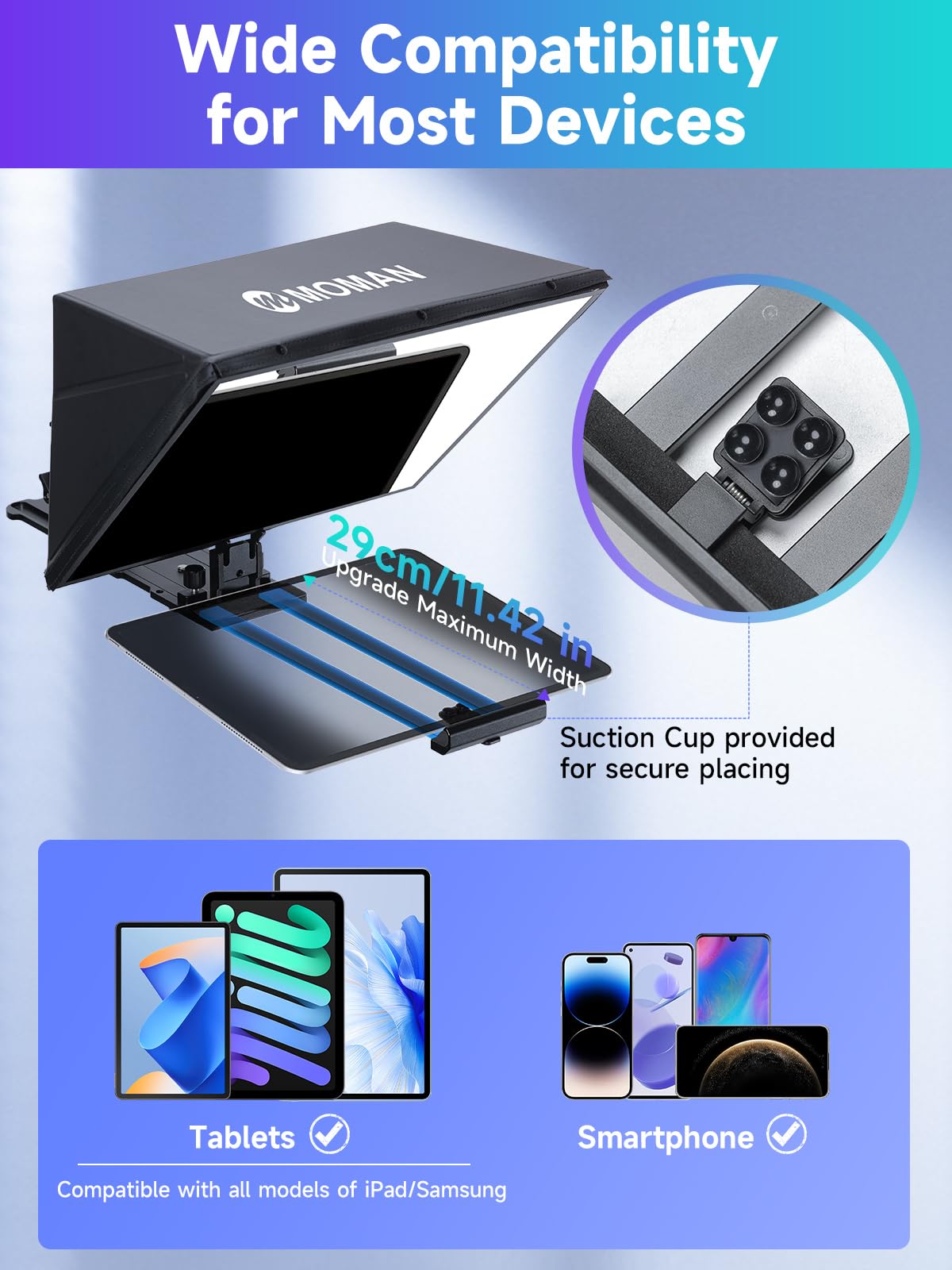 Teleprompter, Moman MT16 Prompter 16 cali, kompatybilny z iPadem/tabletem/smartfonem z aplikacją i zdalnie sterowanym nagrywaniem lustrzanek cyfrowych/kamer wideo, teleprompterów wideo