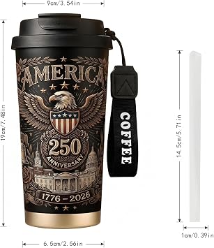 250th Anniversary Coffee Mug, 18 oz Insulated Mug, 250 Years America Garden Flag, Vintage Patriotic Design with 1776-2026 Dates, Military Anniversaries, Retirement & Holiday Commemorative Gift, Black