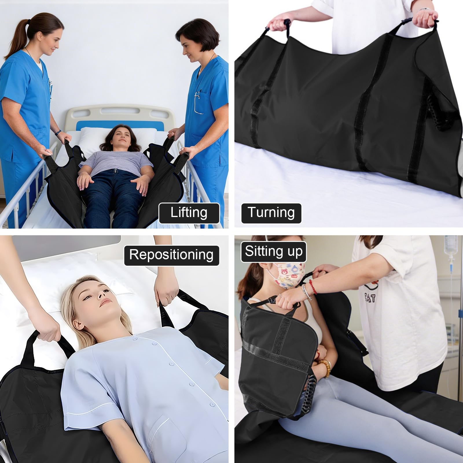Tabla de transferencia para elevadores de pacientes, paño deslizante para postrados en cama con 8 asas, tabla de transferencia de pacientes de 120 x 100 cm, alfombrilla deslizante reutilizable, para