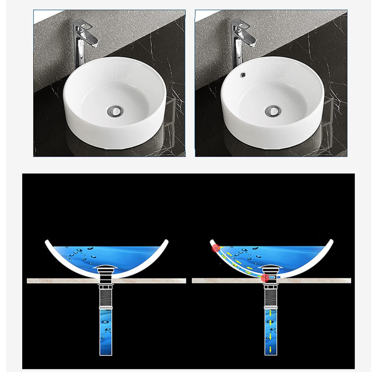 Piletta Lavabo Bagno,Bianco,Pop-Up Valvola Di Scarico 11/4,Piletta Di Scarico Lavandino,Valvola Push Pop,Scolapiatti Tutto In Rame,Bianco A