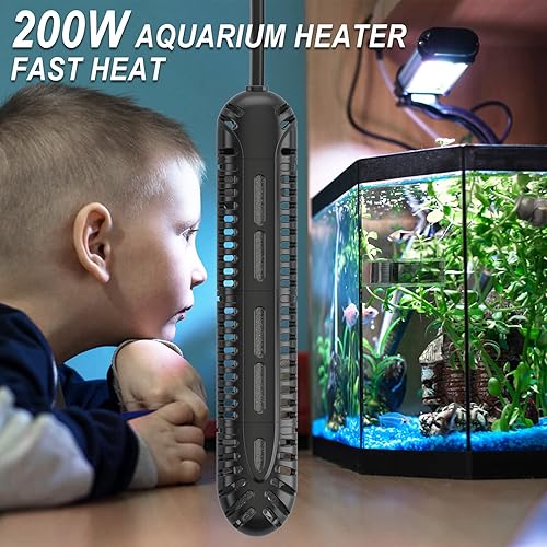 Miniatura 2 de HiTauing Calentador de acuario, calentador de pecera de 200 W con pantalla digital LED y protección de 5 seguridad, calentador sumergible de acuario
