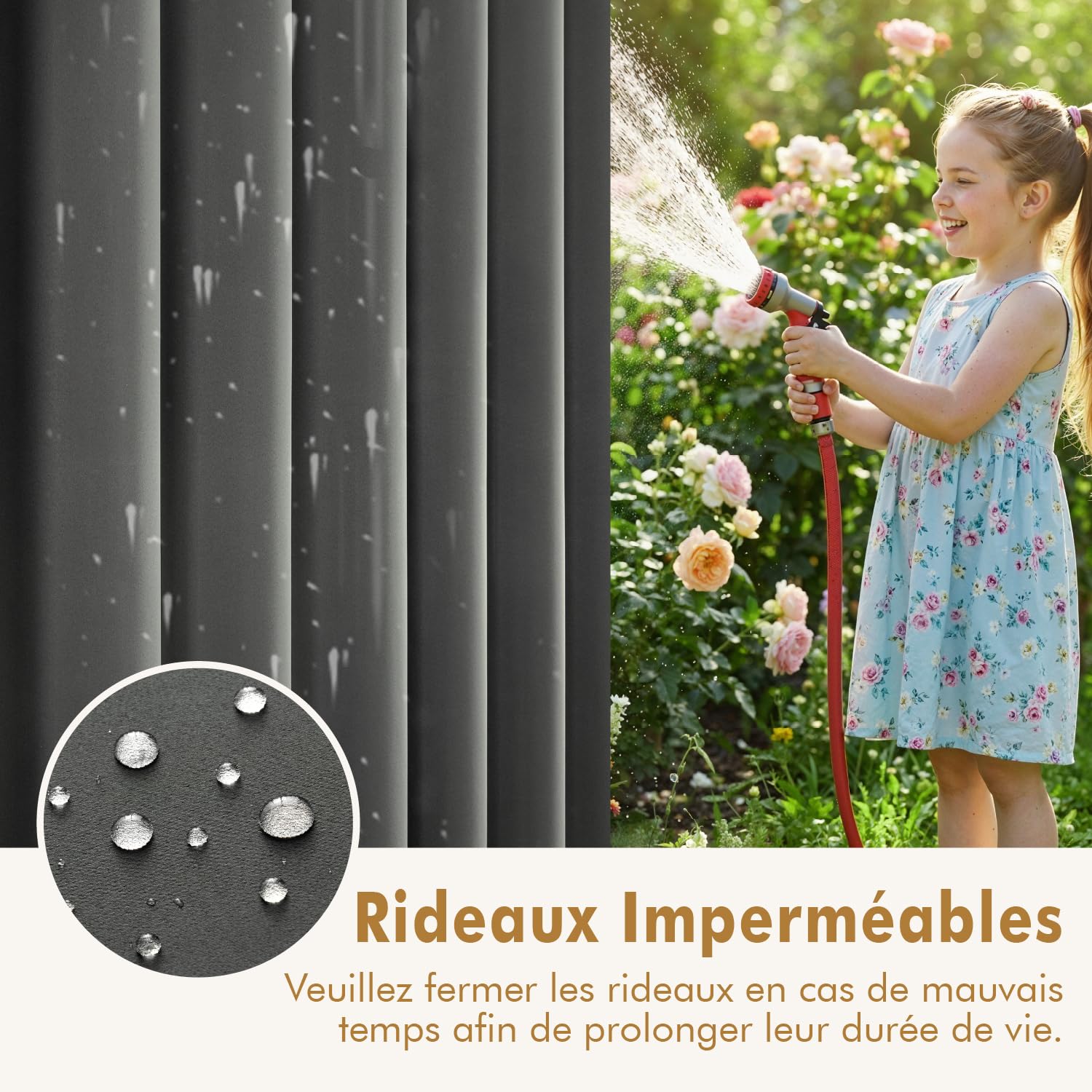 MIULEE Rideaux d'extérieur imperméable à Double Oeillets Protection Solaire Rideau Impermeable Exterieur pour pergola extérieur Balcon Cour Porche, 132 x 215 cm, Lot de 2, Gris