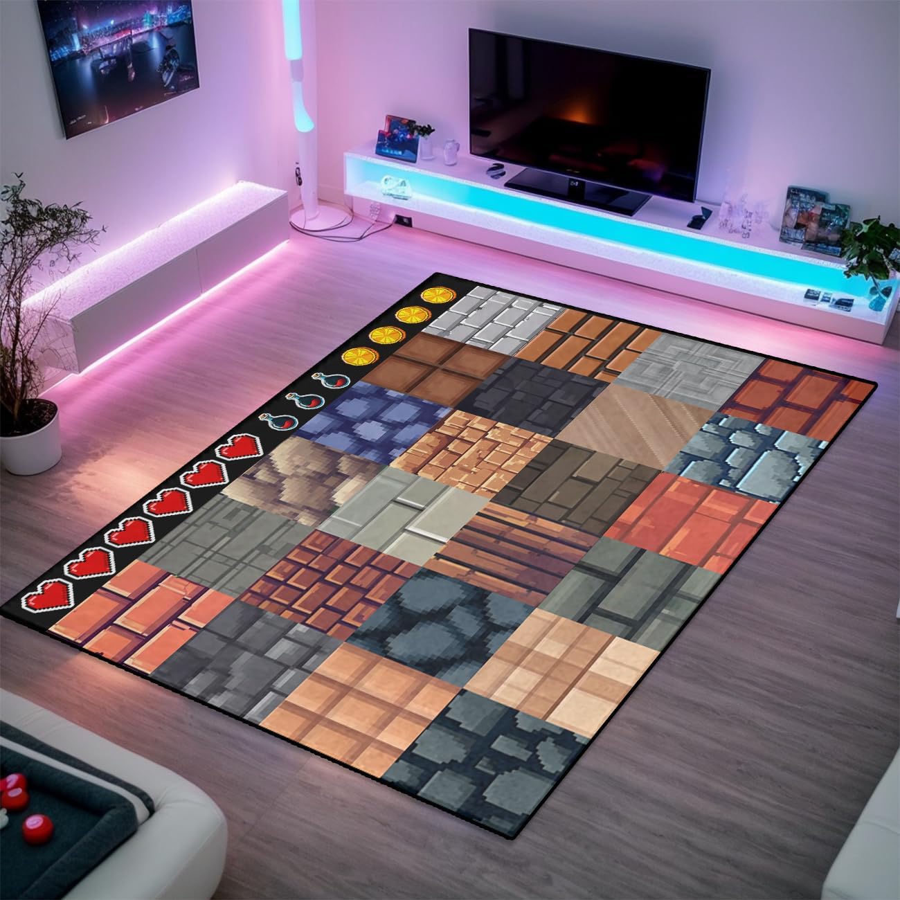 Game Room Rug - Video Game Block Theme Carpet Boys Room Decor for Bedroom Large Gaming Floor Mat Rugs for Boys Bedroom Playroom, 5'x7'