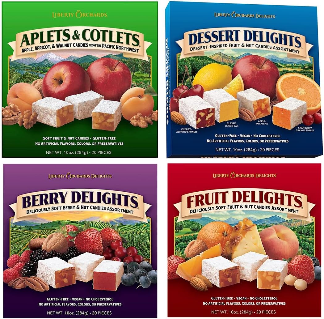 Liberty Orchards Aplets & Cotlets, Berry Delight, Fruit Delights, Dessert Delights, 4 Pack Variety