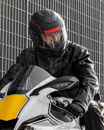 Miniatura 7 de ILM Casco de motocicleta de cara completa para motocross Street Bike certificado por DOT, 2 viseras modelo 317 (rojo negro, XL)