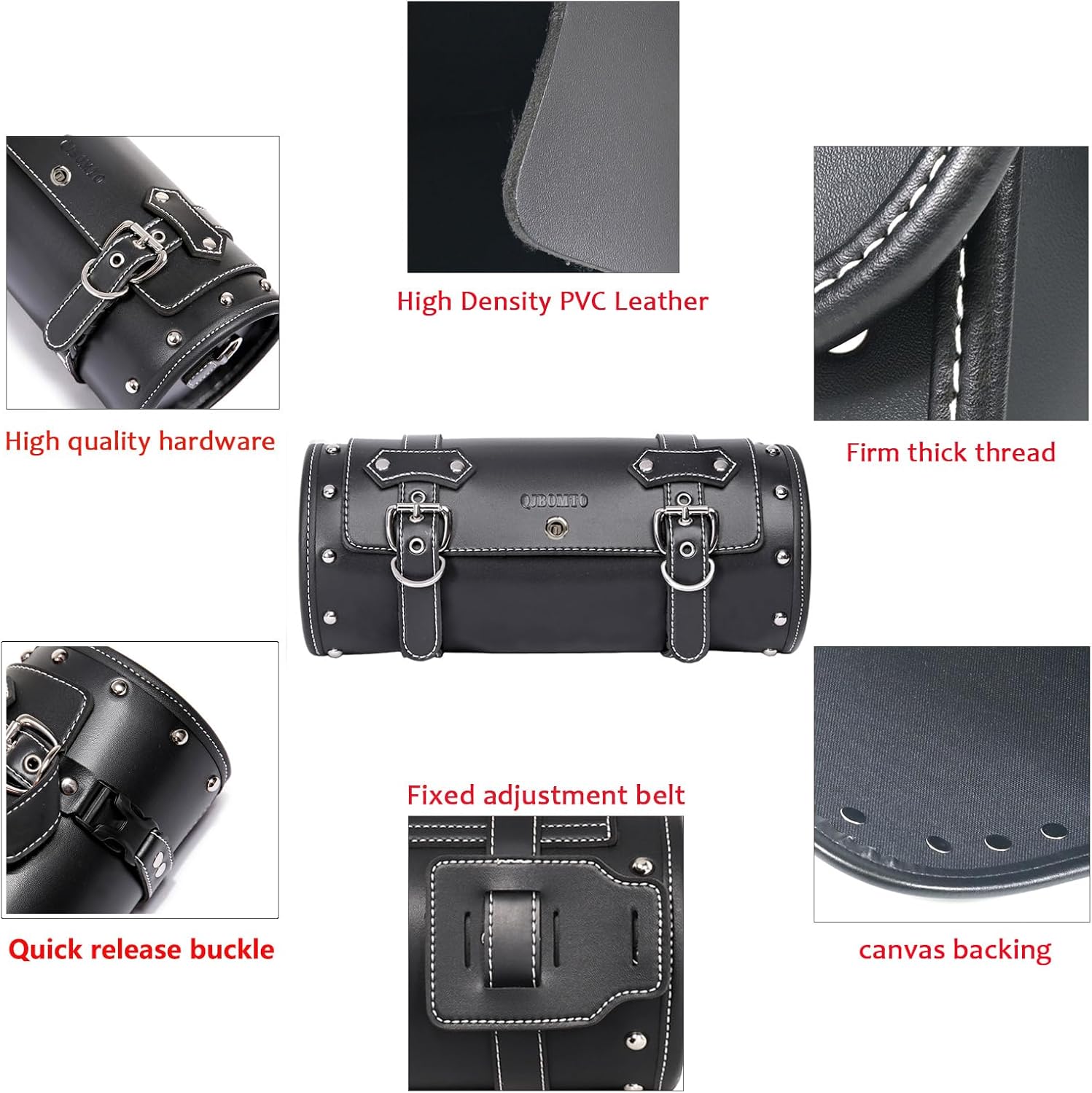 Motorcycle PVC Leather Tool Bag -Universal Fork Bag, Motorcycle Roll Bag Saddlebags Handlebar Bag Sissy Bar Storage Tool Bag With 2 Straps(black1)