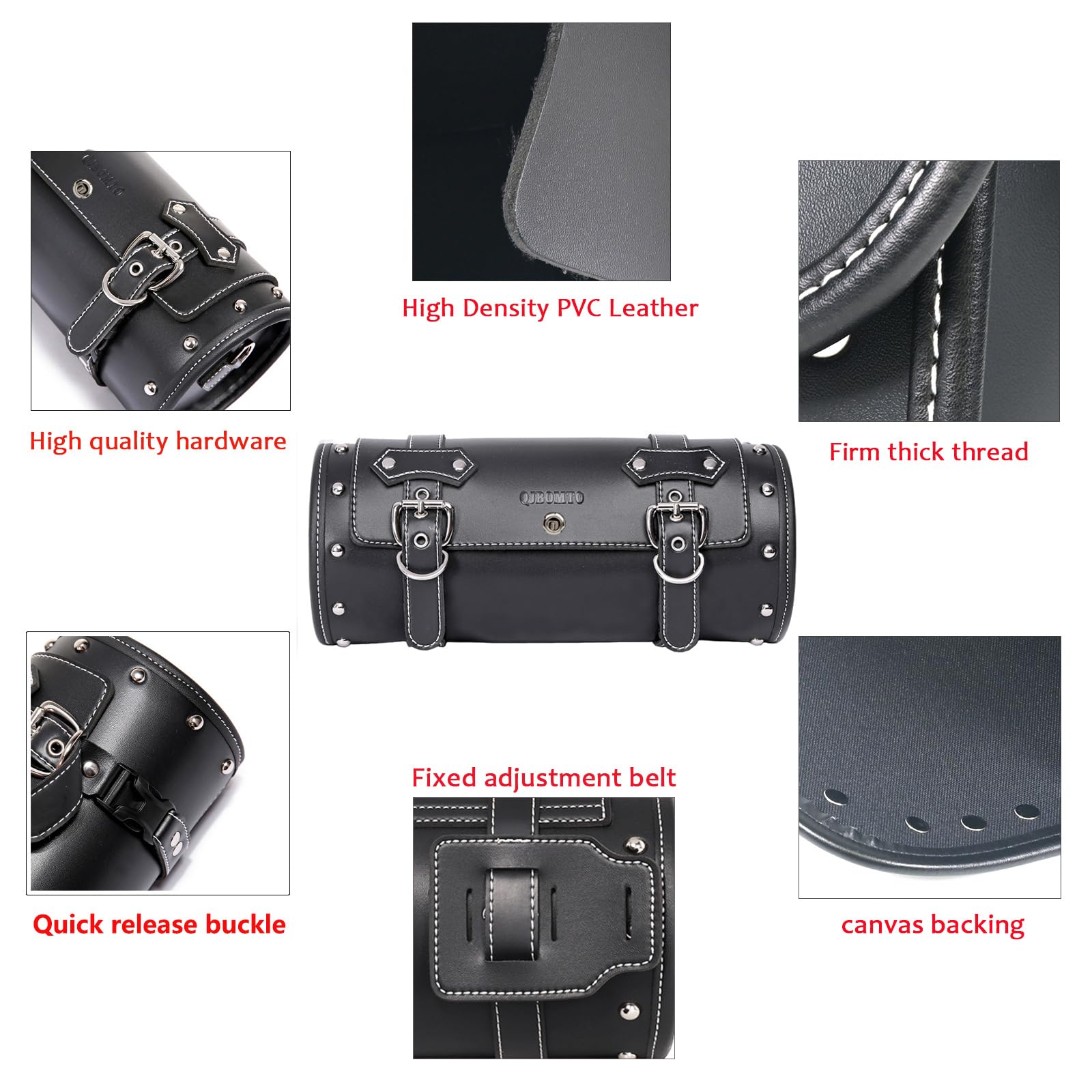 Sac à outils en cuir PVC pour moto – Sac universel pour guidon de moto, sac à outils de moto, sac de selle pour guidon, sac à outils avec 2 sangles (noir1)