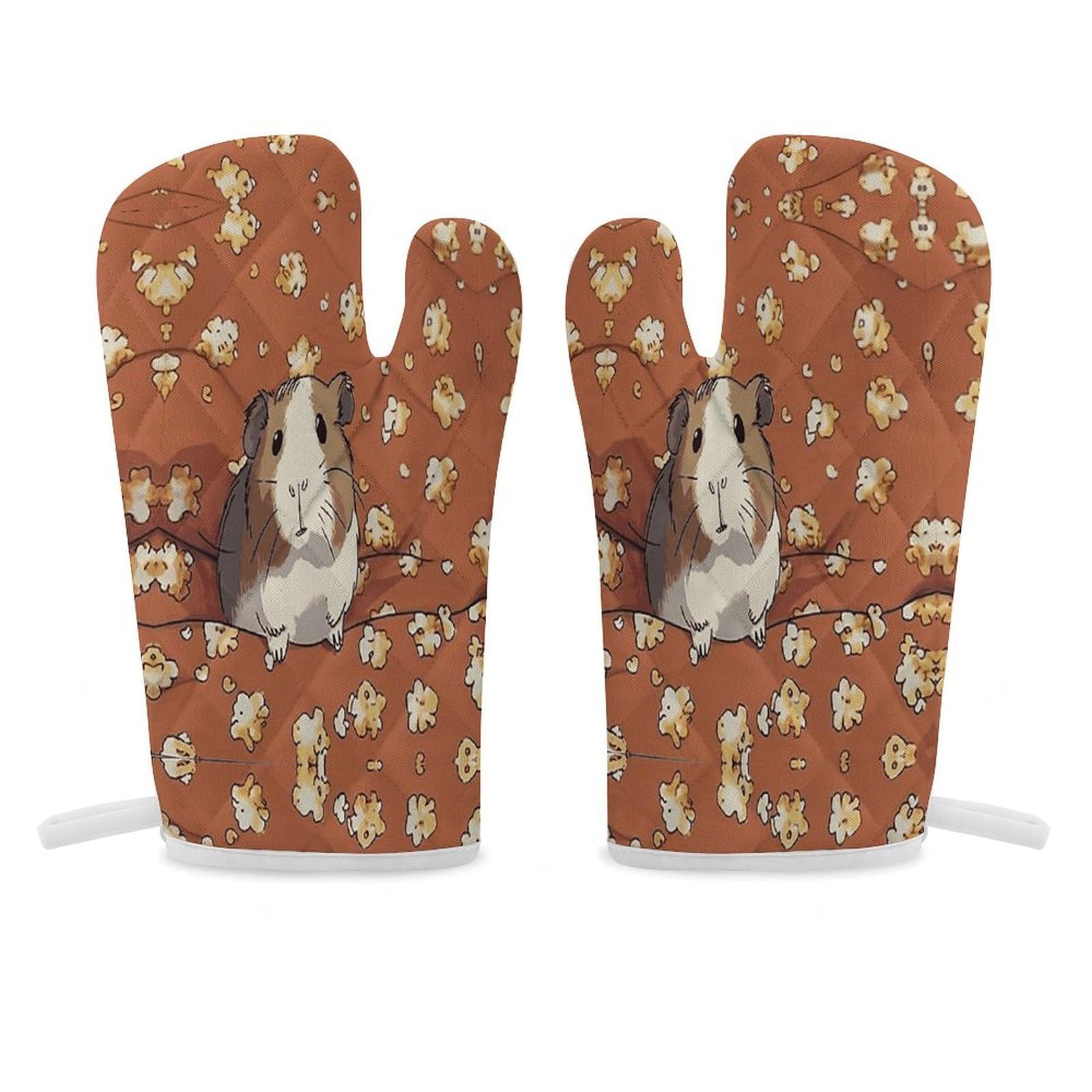 Guinea Pig and Popcorn Printed Oven Mitt Heat Resistant Potholder Set,Durable Oven Gloves for Gifts,Glove Pot Holder for Cooking Baking Grilling BBQ