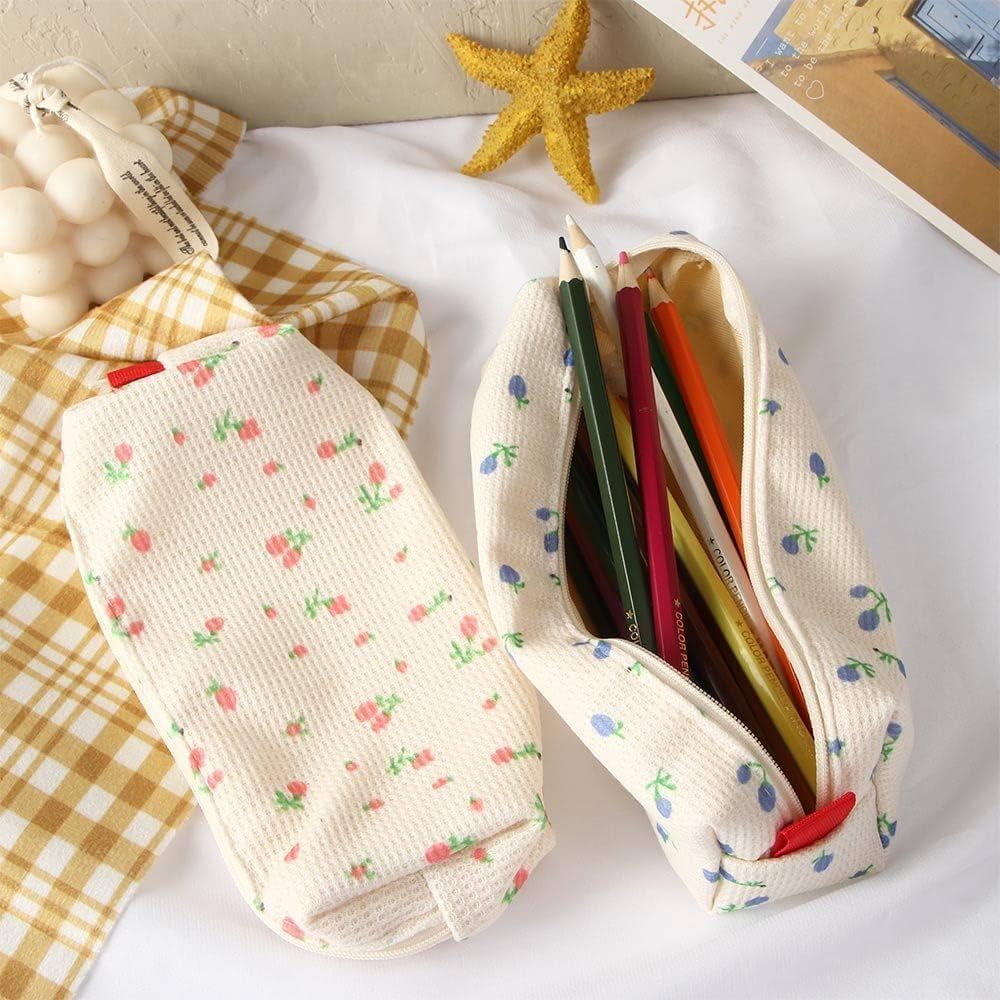 Gammaeon Pink Floral Cute Pencil Case, Canvas Pencil Pouch - Image 2