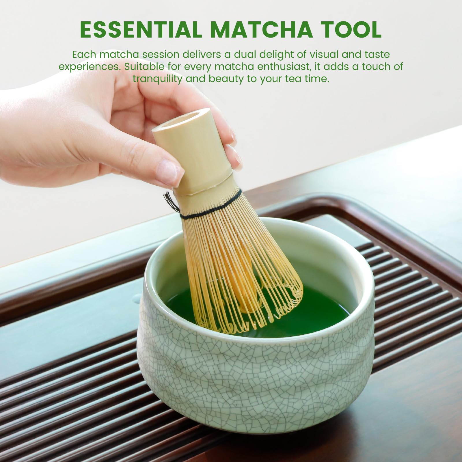 Set Cerimonia Matcha Kurkip 4 Pezzi - Frullino Bambù, Ciotola, Paletta E Porta Frullino - Foto 6