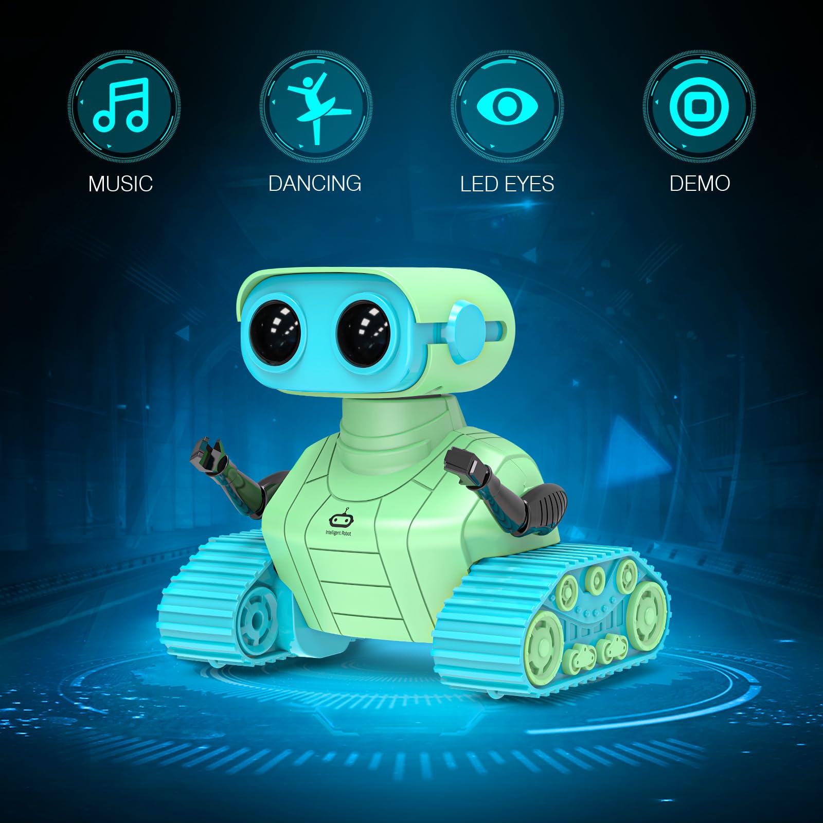 ALLCELE Robot Toys, Rechargeable RC Robots for Kids Boys, Remote Control Toy with Music and LED Eyes, Ideal Gift for Children-Green Blue