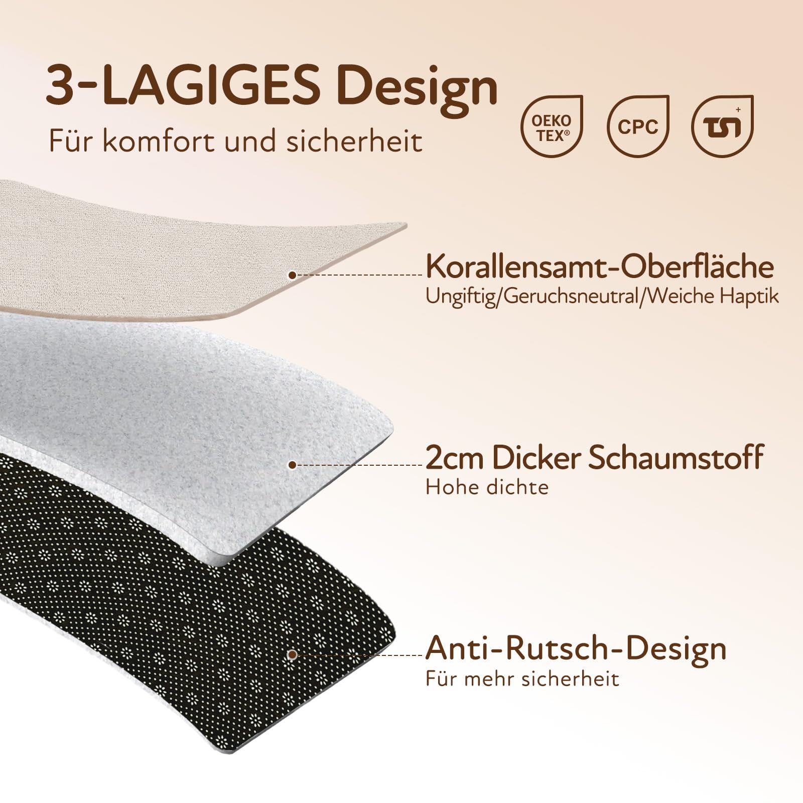 Treeboy Spielmatte Baby 120x170x2cm beige – Teppich für Kinderzimmer mit hochwertigem Memory-Schaum – Krabbelmatte Baby mit Rutschfester Unterseite – Krabbeldecke, Kinderteppich, spielteppich Kinder
