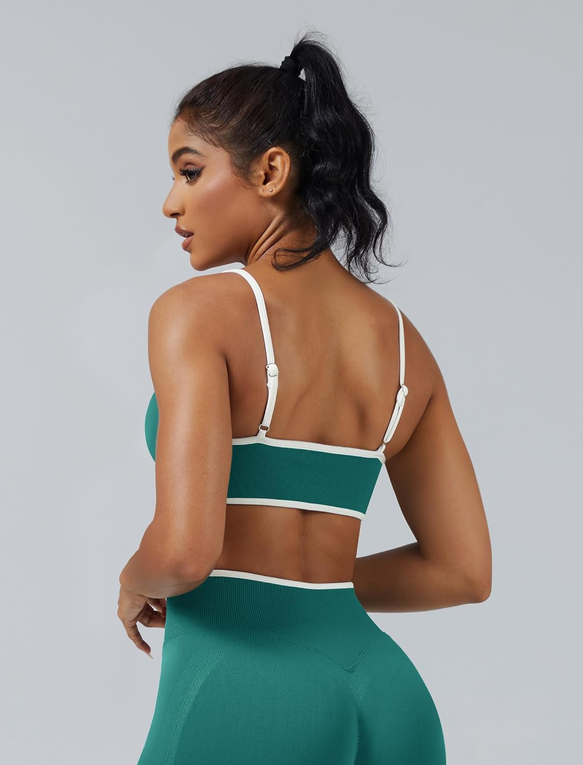 ABOCIW Women's Color Block Sports Bras Seamless Adjustable Spaghetti Straps Workout Gym Bra Wireless Yoga Crop Tops - Image 2