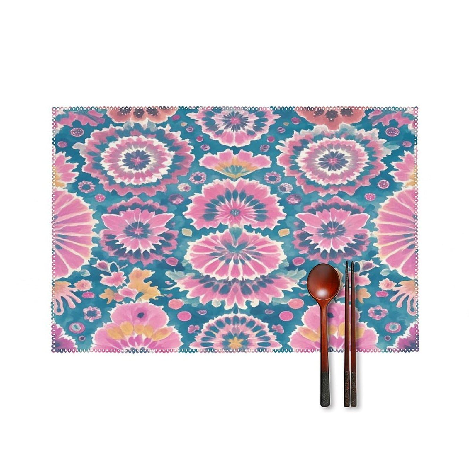 Tie Dye Printed Placemats Set of 6 Heat-Resistant Washable Place Mats Wipeable Kitchen Placemat Easy to Clean for Indoor Outdoor Party Kitchen Decoration