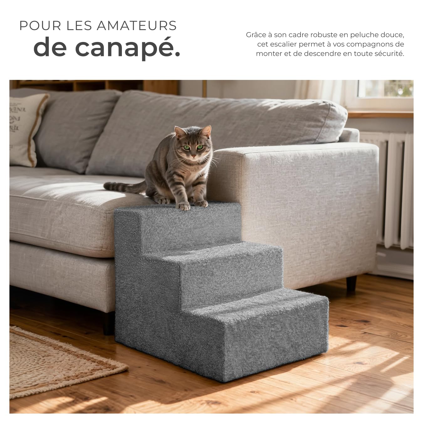 tectake® Escalier pour Chien & Chat pour Voiture ou canapé H 34,5 cm, Rampe pour Chien antidérapant, déhoussable & Lavable, Rampe de Coffre pour Chiens & Chats, Marche Animaux Max. 50 kg, Accessoire