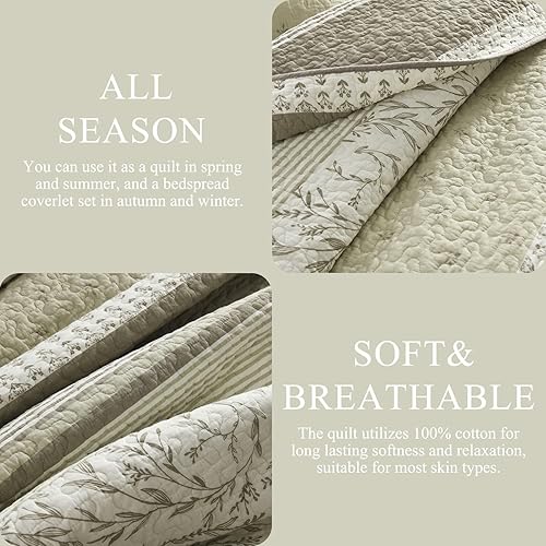 Miniatura 6 de DDUOXIN Edredón 100% algodón, tamaño Queen, moderno a rayas con 2 fundas de almohada, juego de ropa de cama reversible ligero para todas las