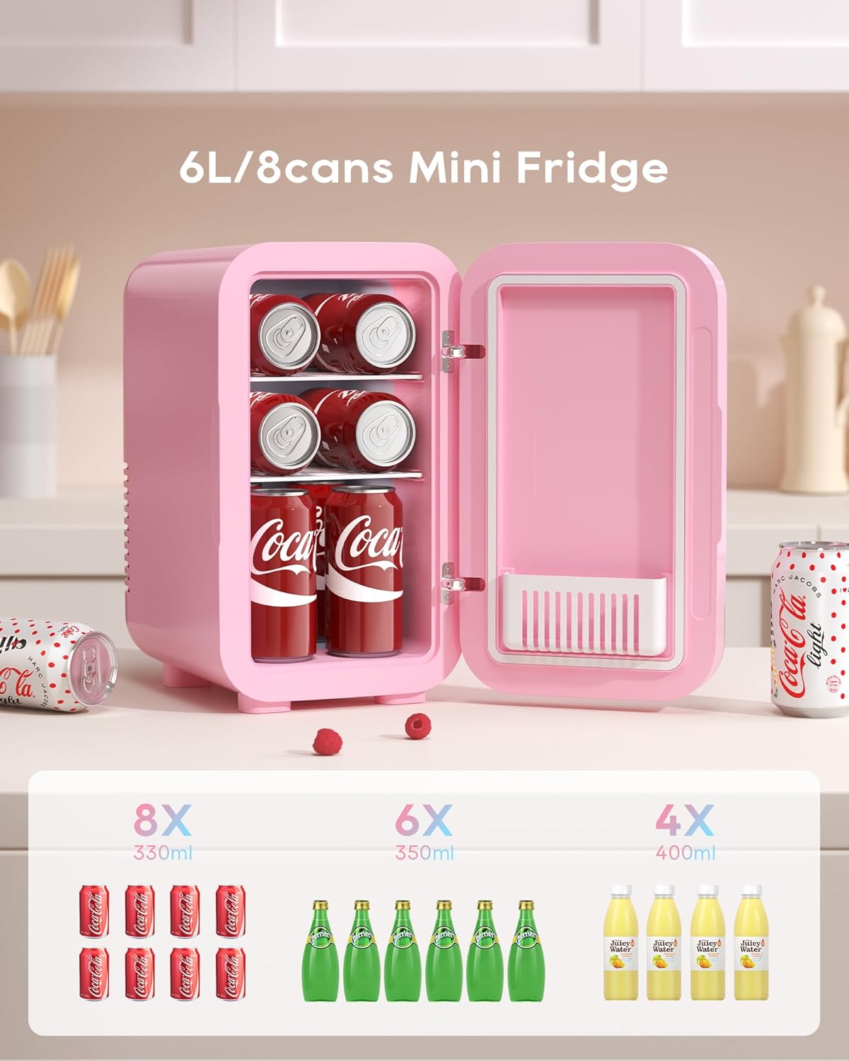 Mini Fridge,6 Liter/8 Can New Upgraded Skincare Fridge,110V AC/DC Portable Thermoelectric Cooler & Warmer for Skin Care, Cosmetics, Beverage, Food,Great for Bedroom,Office,Dorm(Pink)