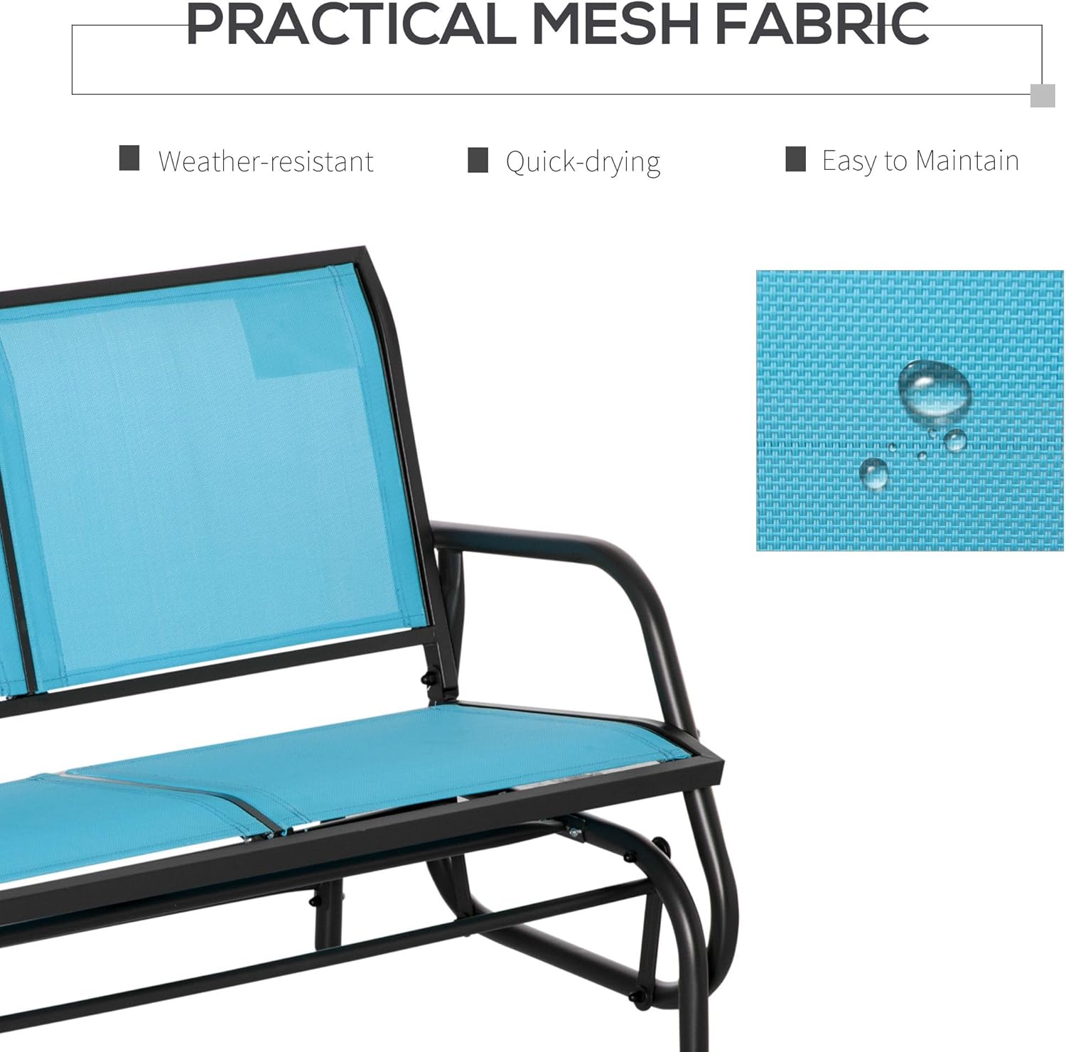 Outdoor 2-Seater Glider Loveseat - Steel FFor rame, UV-Resistant Blue Sling Fabric, Quick-Drying, 47.25" L x 27.5" W x 33.5" H, 440lb Capacity