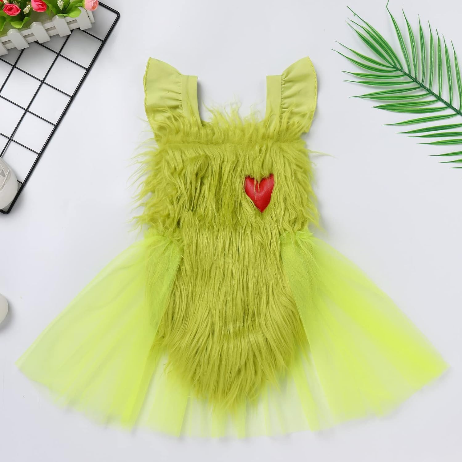 OBEEII Infant Baby Girl Christmas Outfit Furry Sleeveless Romper Dress with Socks 2pcs Set - Image 6