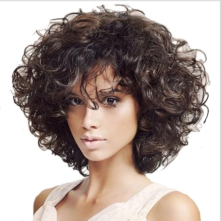 Amazon Co Jp Mocici 13inch高温かつらのために女子ショートカーリーヘアと部分的にbagnsウィッグふわふわ小ウィッグ用耐熱性 Color Dark Brown 服 ファッション小物