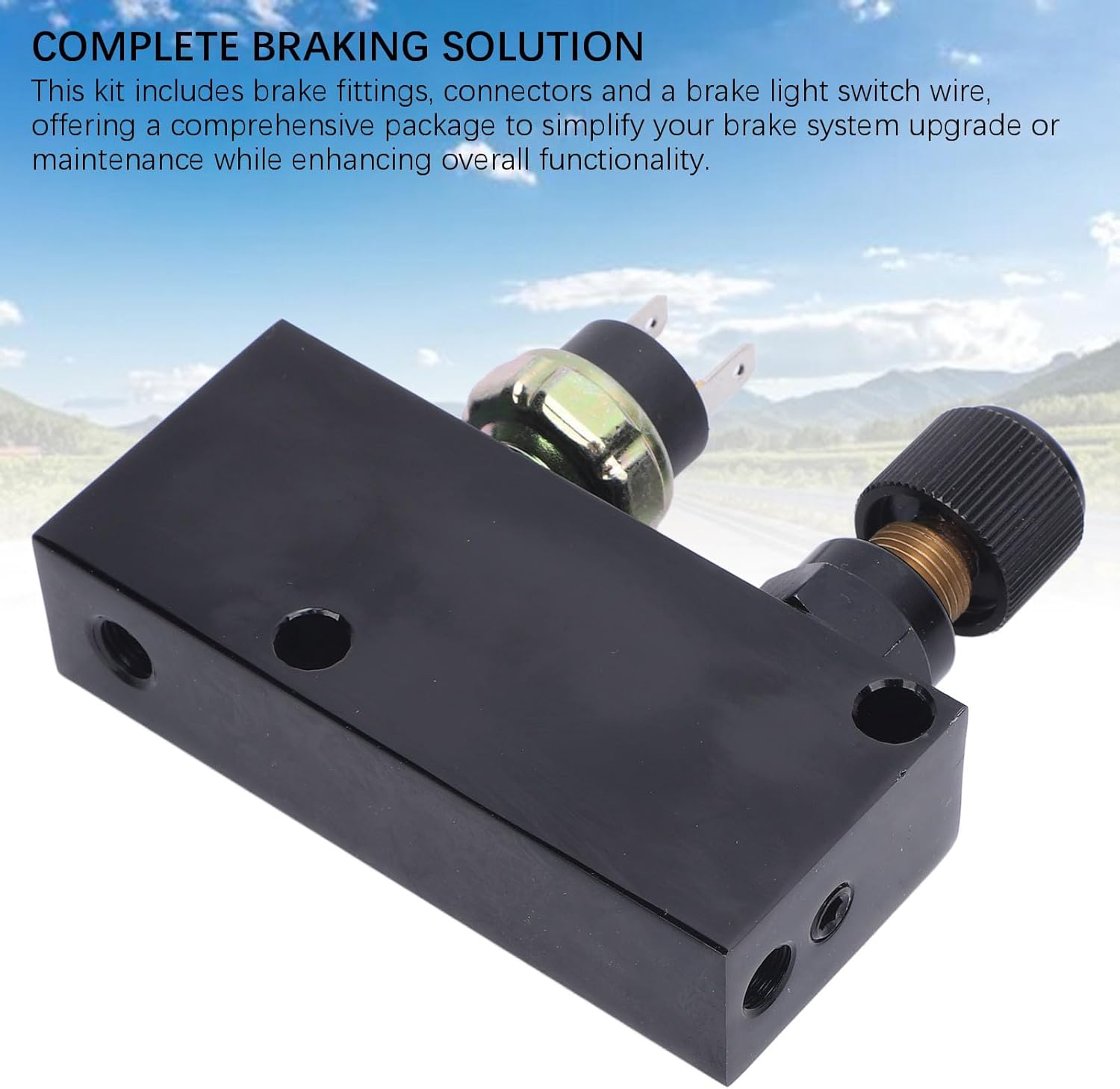 Adjustable Brake Proportioning Valve with Distribution Block 3000 PSI Black Aluminum for 3/16in Brake Line Brake Light Switch Wiring Pigtail