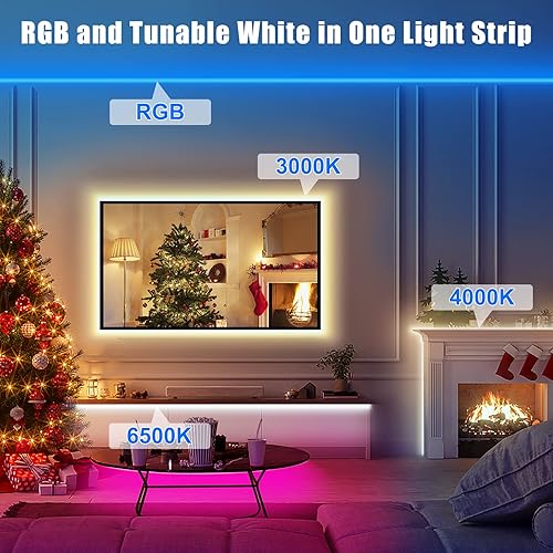 Miniatura 2 de RGBWW - Tira de luces LED inteligentes, 65.6 pies, color blanco sintonizable, 3000 K a 6500 K+RGB WiFi luces LED funcionan con Alexa Google,