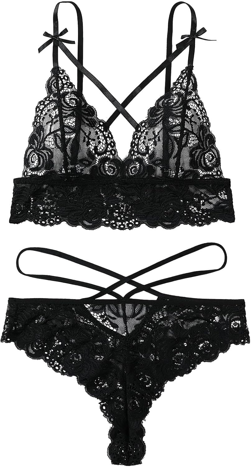 Lilosy Sexy Strappy Women Floral Lace High Waist Pajamas Lingerie Set - Image 5