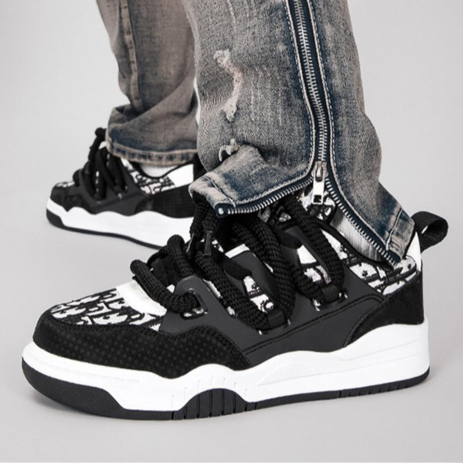 Fashion Leather Lace-Up Chunky Sneakers for Men Lightweight Platform Walking Running Driving Casual Sport Shoes - Image 4