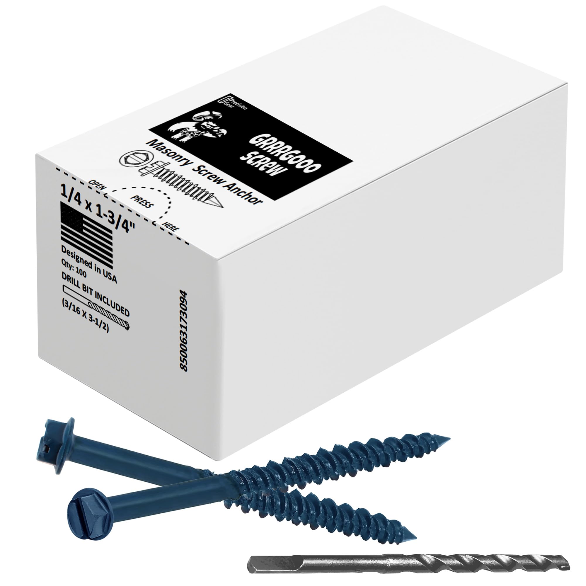 Grrrgooo Screw 1/4 x 1-3/4" Slotted Hex Washer Head Concrete Screws - Steel Masonry Screws for Concrete, Bricks, Blocks - Self-Tapping Concrete Screws